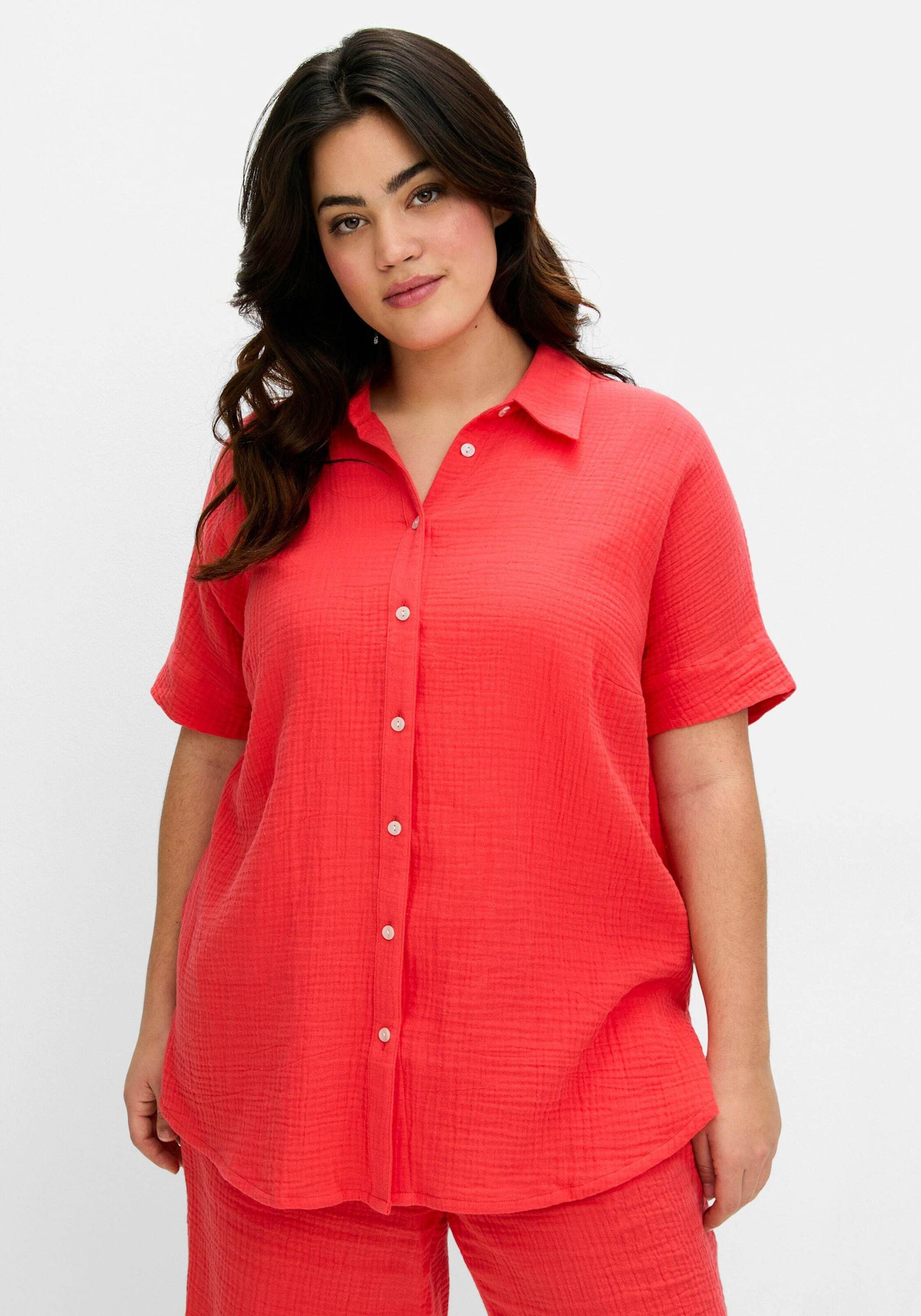 Sheego Klassische Bluse Hemdbluse Kurzarm
