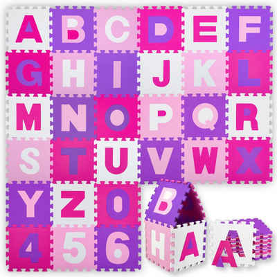 KIDIZ Steckpuzzle, 86 Puzzleteile, Kinderspielteppich Puzzleteile 86-teilig Spielmatte Schaumstoffmatte Kinderteppich Puzzle Zahlen und Buchstaben Schutzmatte