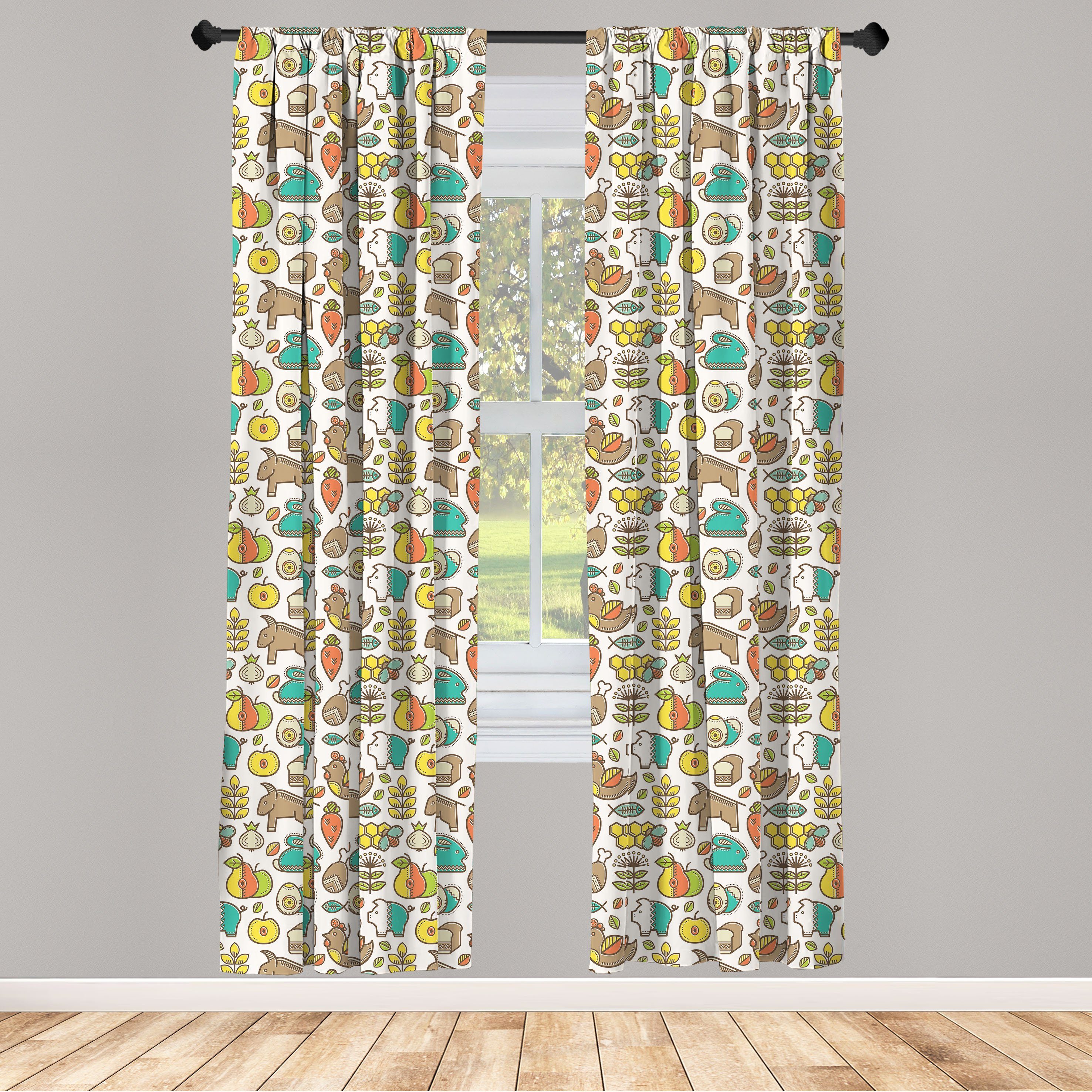 Gardine Vorhang für Wohnzimmer Schlafzimmer Dekor, Abakuhaus, Microfaser, Bunt Tiere und Naturkost