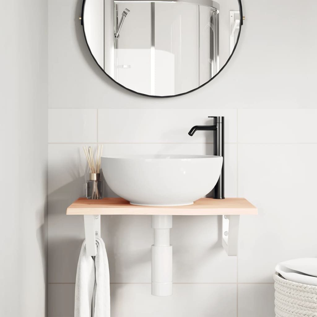 furnicato Waschbecken Waschtischplatte mit Halterung Stahl und Massivholz Eiche (1-St)