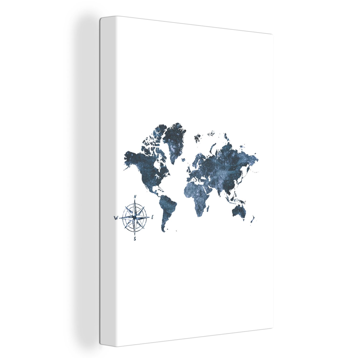 OneMillionCanvasses® Leinwandbild Weltkarte - fertig - Kompass St), bespannt 20x30 Zackenaufhänger, Gemälde, (1 Glitzer, Leinwandbild cm inkl