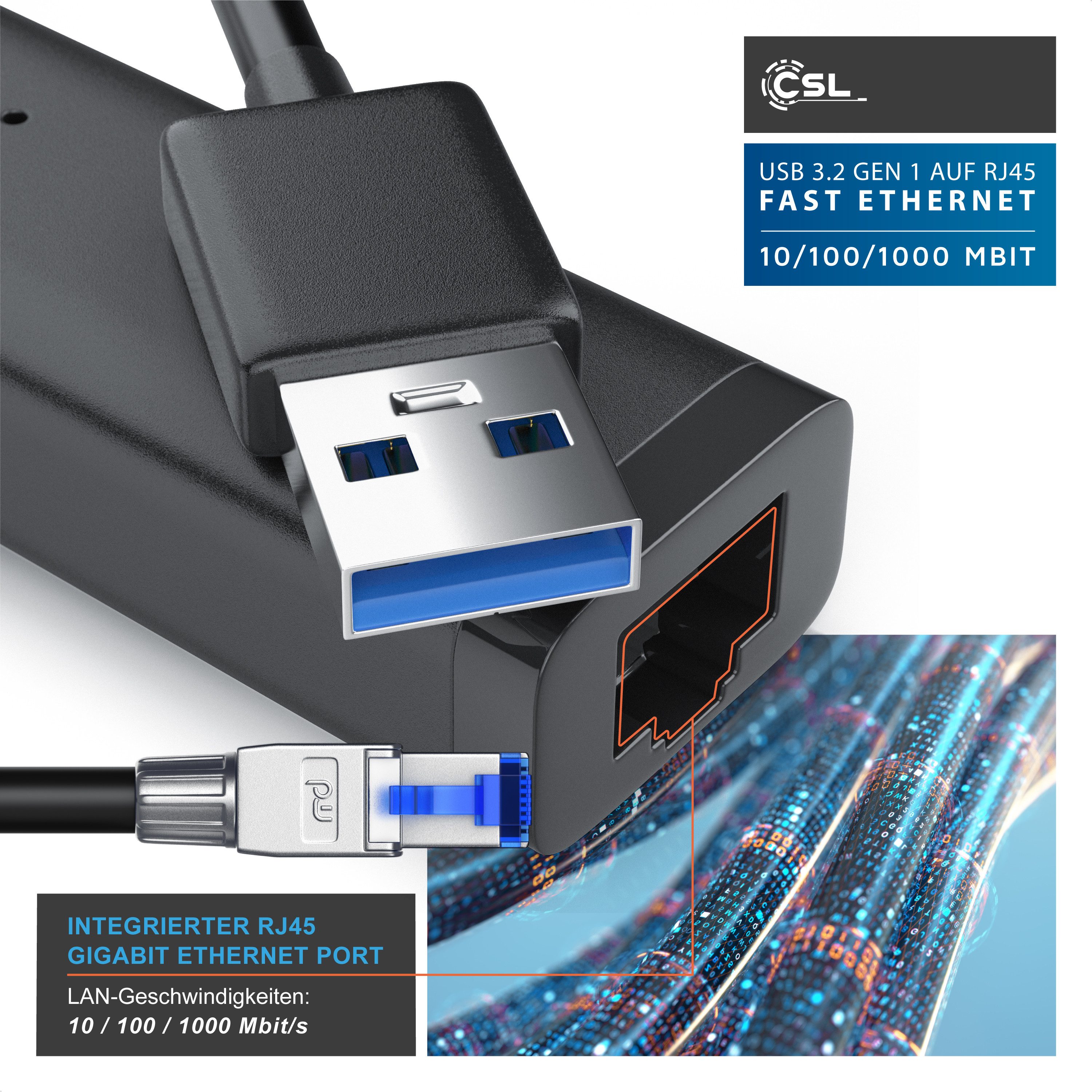 CSL USB 3.0 auf RJ45 Gigabit Netzwerkadapter Netzwerk-Adapter USB Typ A zu RJ-45 (Ethernet), USB 3.0 auf RJ45 Gigabit Netzwerkadapter, externe Netzwerkkarte – Bild 4 von 5