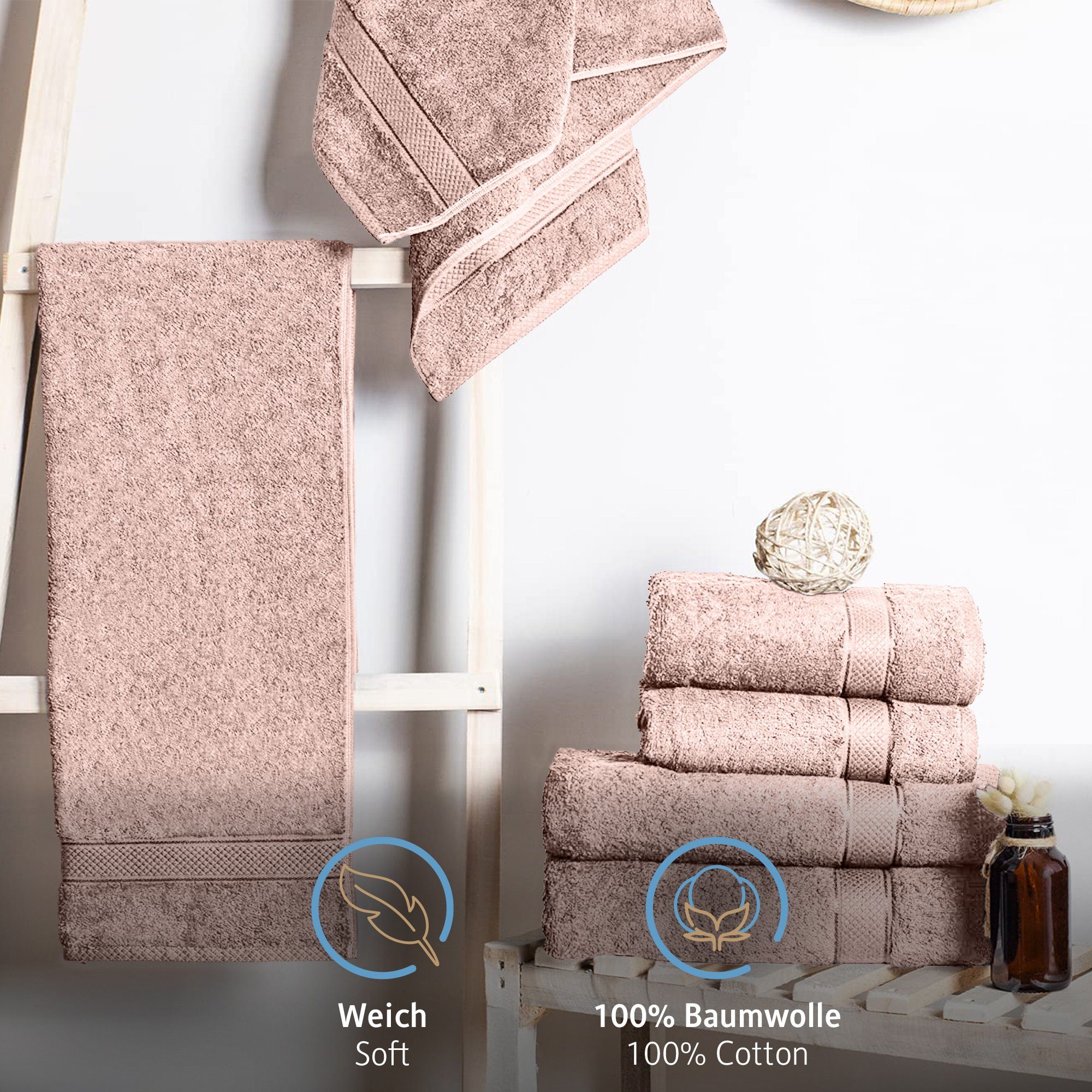 Komfortec Seiftuch Waschhandschuhe Set aus (Packung, Weich, Frottee, Leich, 100% 16x21 Schnelltrocknend 10-tlg., Baumwolle cm), Rosa