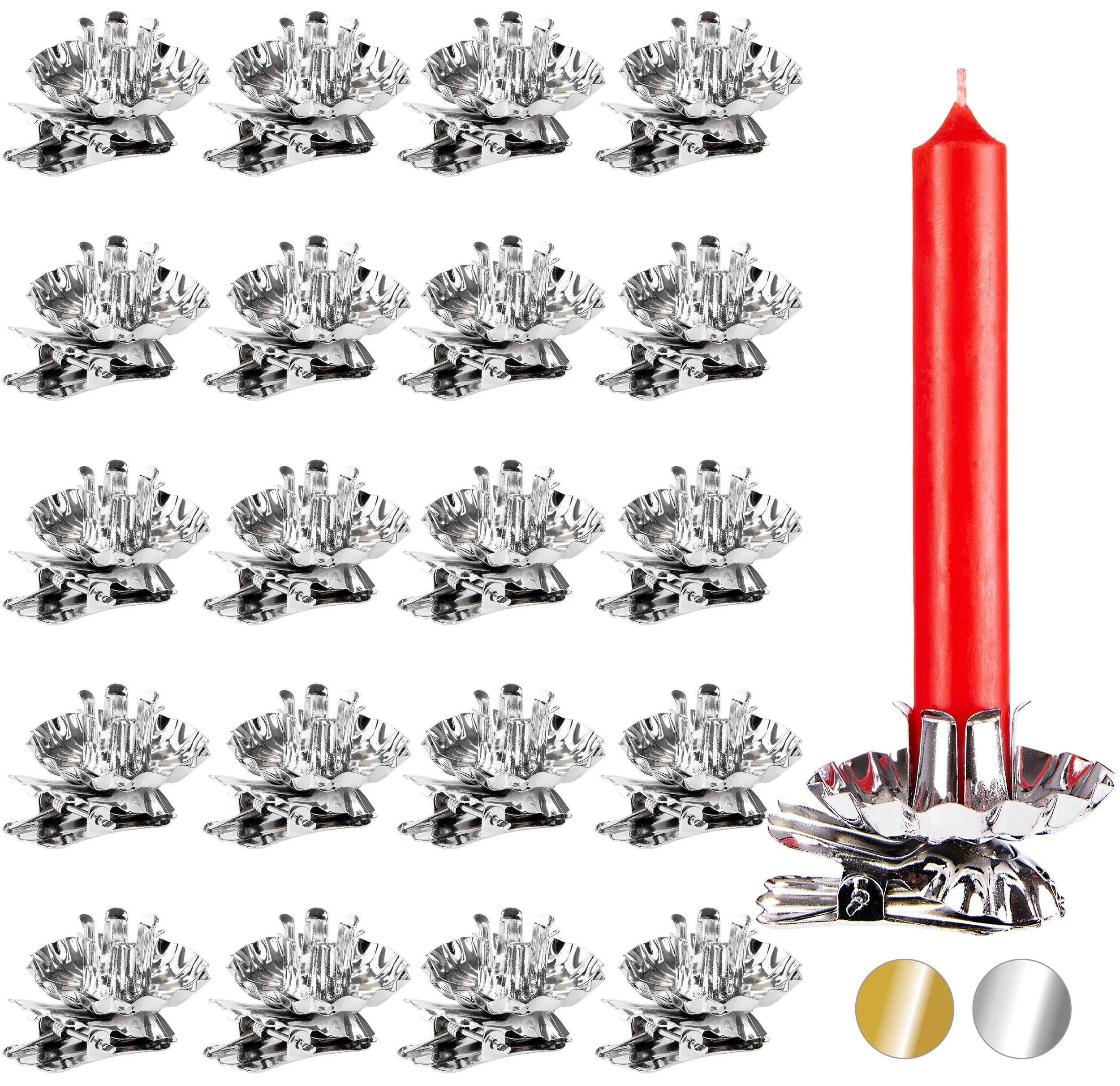 BRUBAKER Kerzenhalter Baumkerzenhalter für Weihnachtsbaum (20 St., drehbar, kippfähig), Vintage Kerzenhalter, traditionelle Kerzenzwicker mit Clip Silber