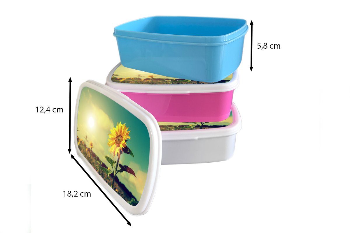 MuchoWow Lunchbox Sonnenblume - Sonne Jungs Mädchen Erwachsene, und Kinder - weiß Kunststoff, und Frühling, (2-tlg), Brotbox für Brotdose, für