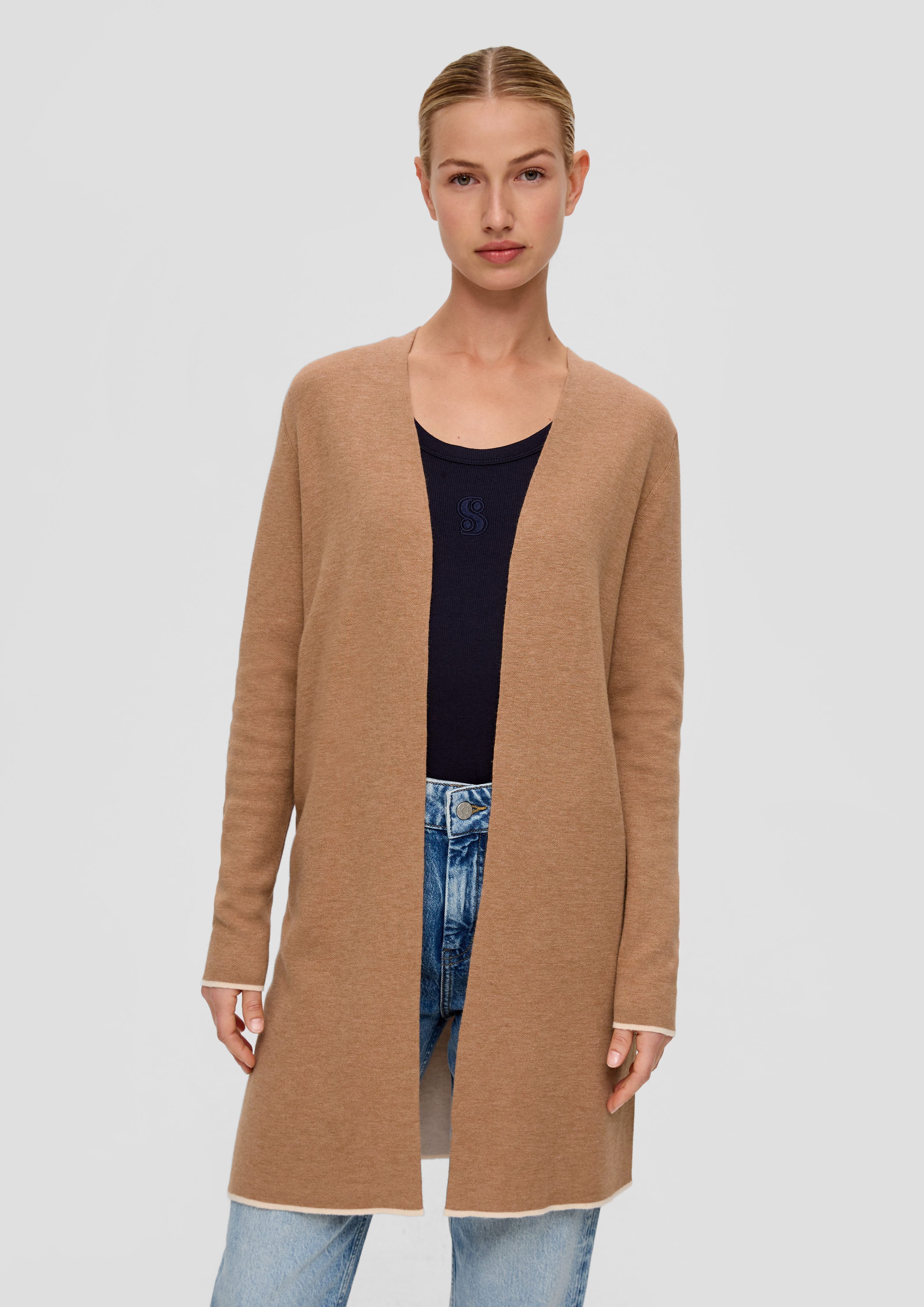 in s.Oliver Strickjacke Long-Cardigan Doubleface-Qualität sandstein