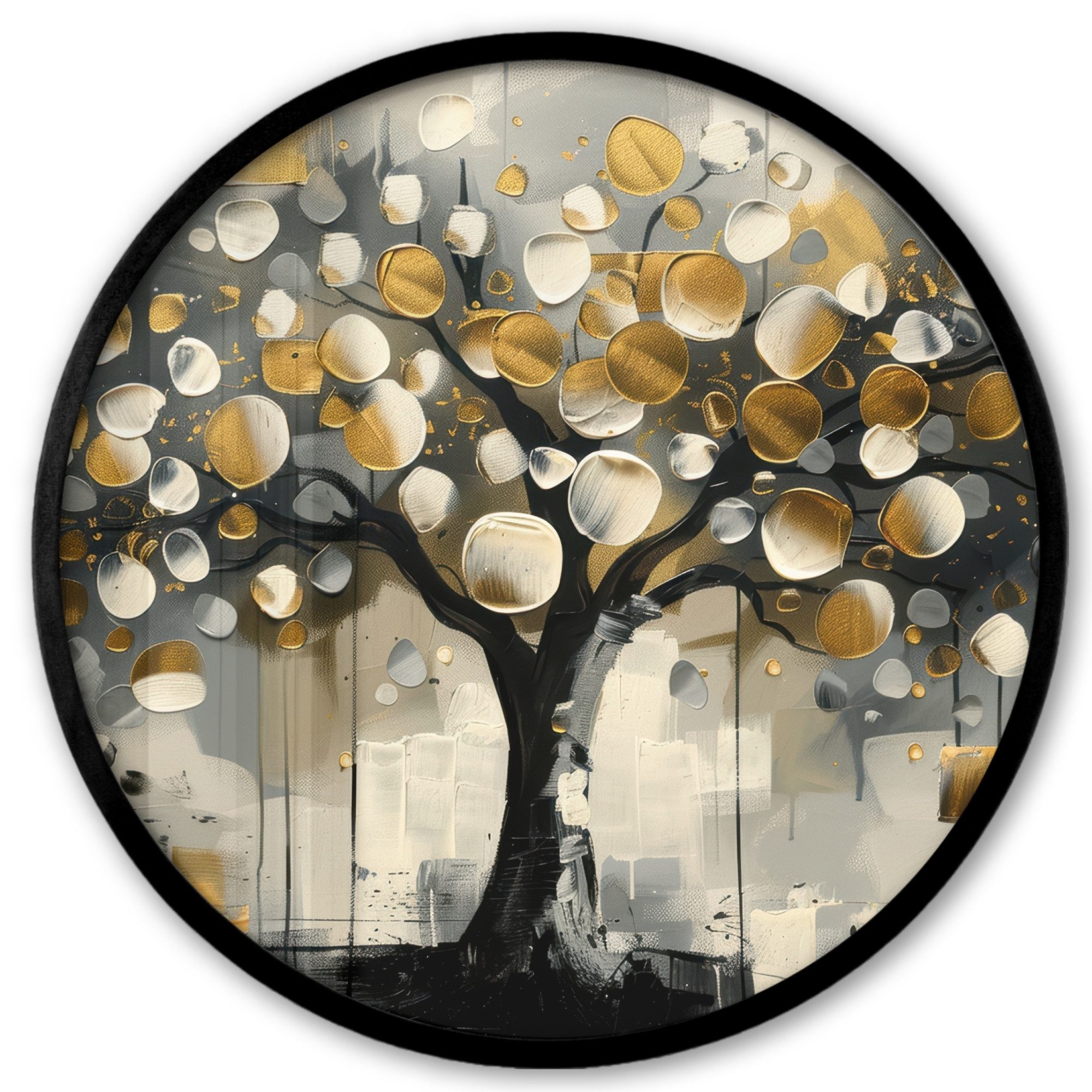 Poster Rund - Baum - Abstrakt - Beige - Gold - Schwarz