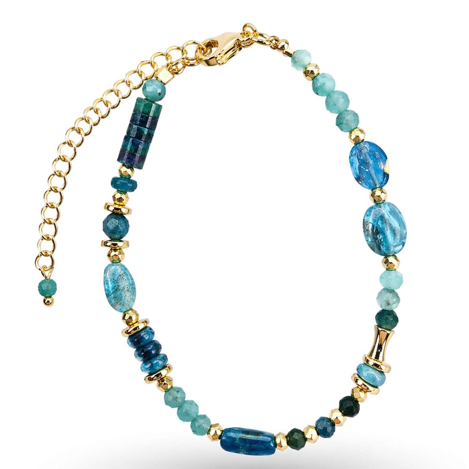 Impala Perlenarmband Armband Amita mit Apatit, Türkis & Moosachat, Armband mit Edelsteinen
