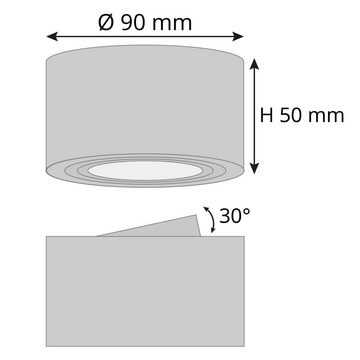 SSC-LUXon Aufbauleuchte Flacher Deckenspot Aufbauspot Alu schwenkbar mit dimmbarer LED, Warmweiß
