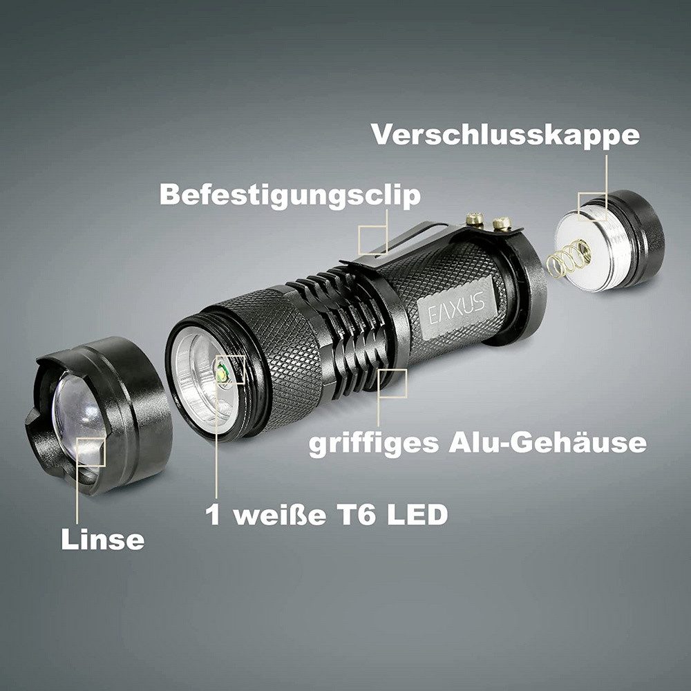 EAXUS Taschenlampe Eaxus Glow-X LED Mini-Taschenlampe mit Gürtelclip batteriebetrieben 30