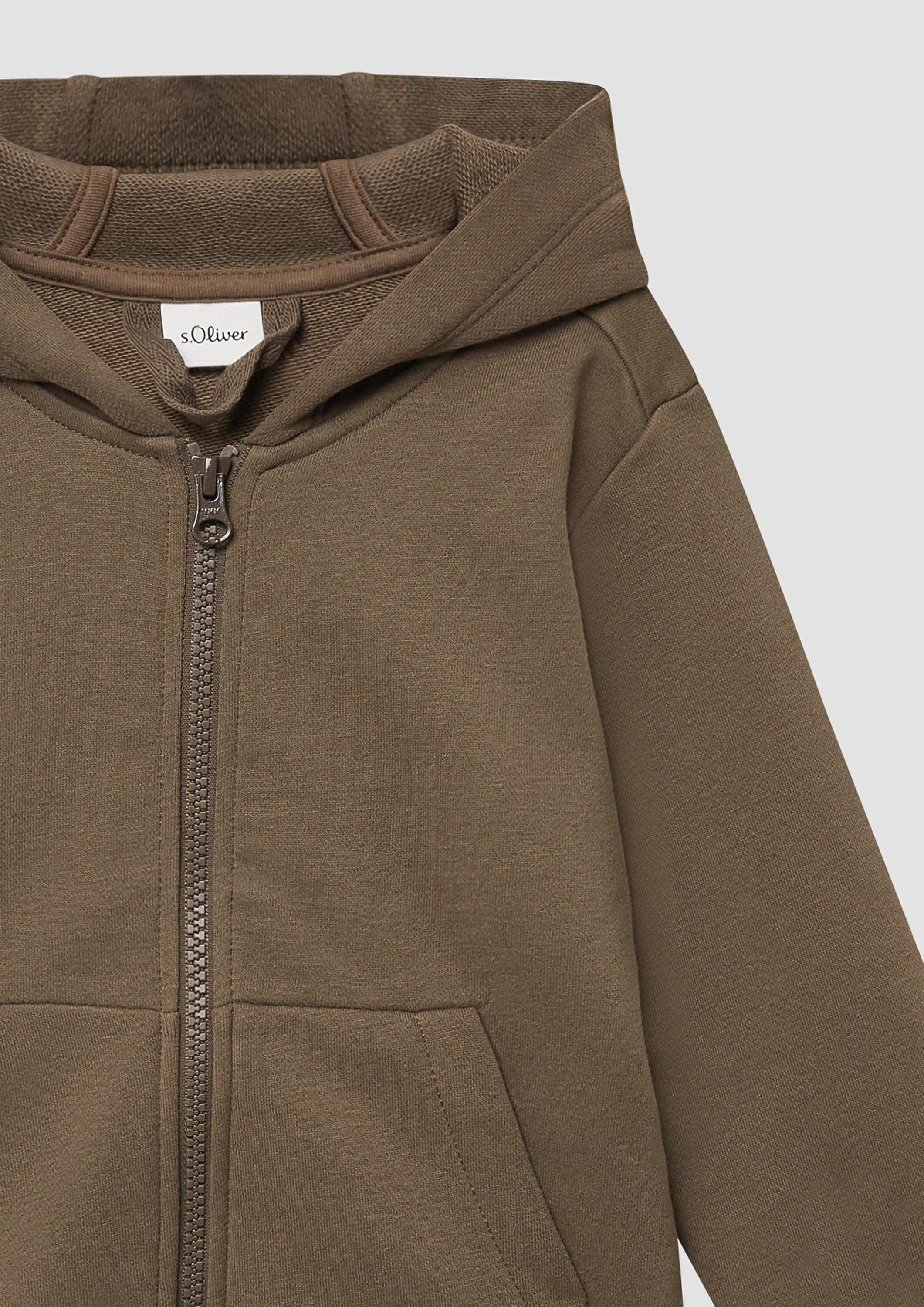 s.Oliver Sweatjacke Sweatshirt Jacke Zip-Hoodie mit Elastikbund und großem Rückenprint