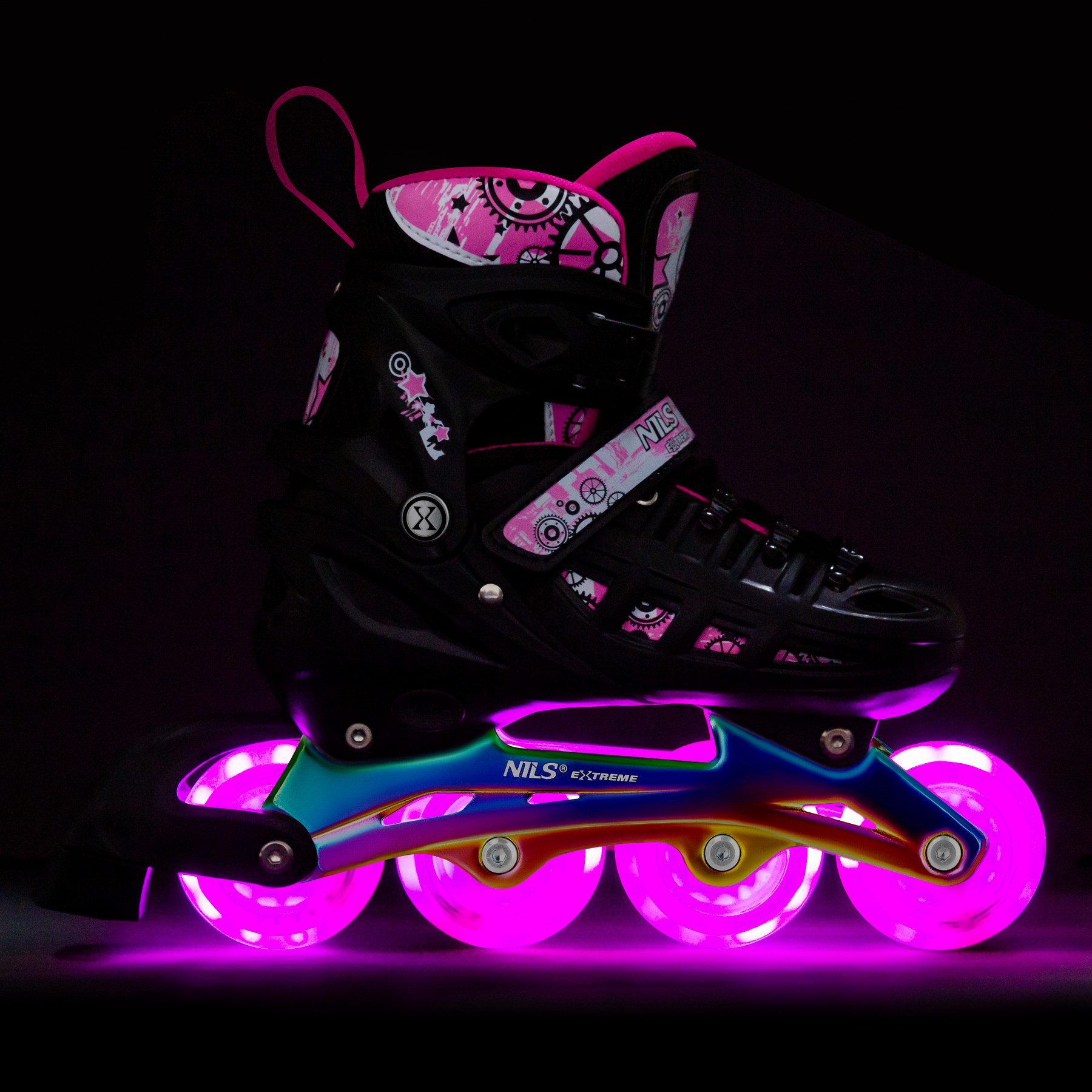 NILS EXTREME Schlittschuhe Inlineskates Rollschuhe Eislaufschuhe, (Spar-Set, 1-St., 39-42), 4in1 umrüstbar, LED-Rollen, ABEC 7, größenverstellbar