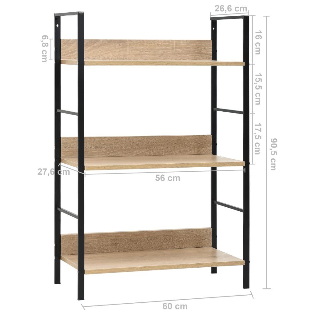 Eichefarben cm Bücherregal 60×27,6×90,5 vidaXL Eiche und Regalböden Bücherregal 3 1-tlg. Schwarz Holzwerkstoff,