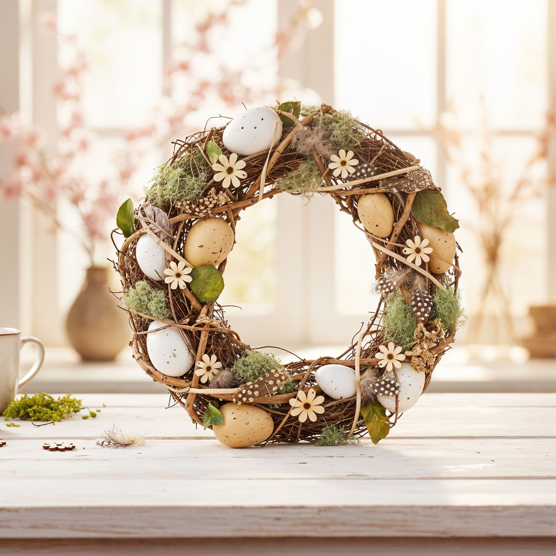 Levandeo® Osterkranz Deko Kranz Ostern 30cm Natur Frühling Türkranz Gesteck Eier Blumen Ost