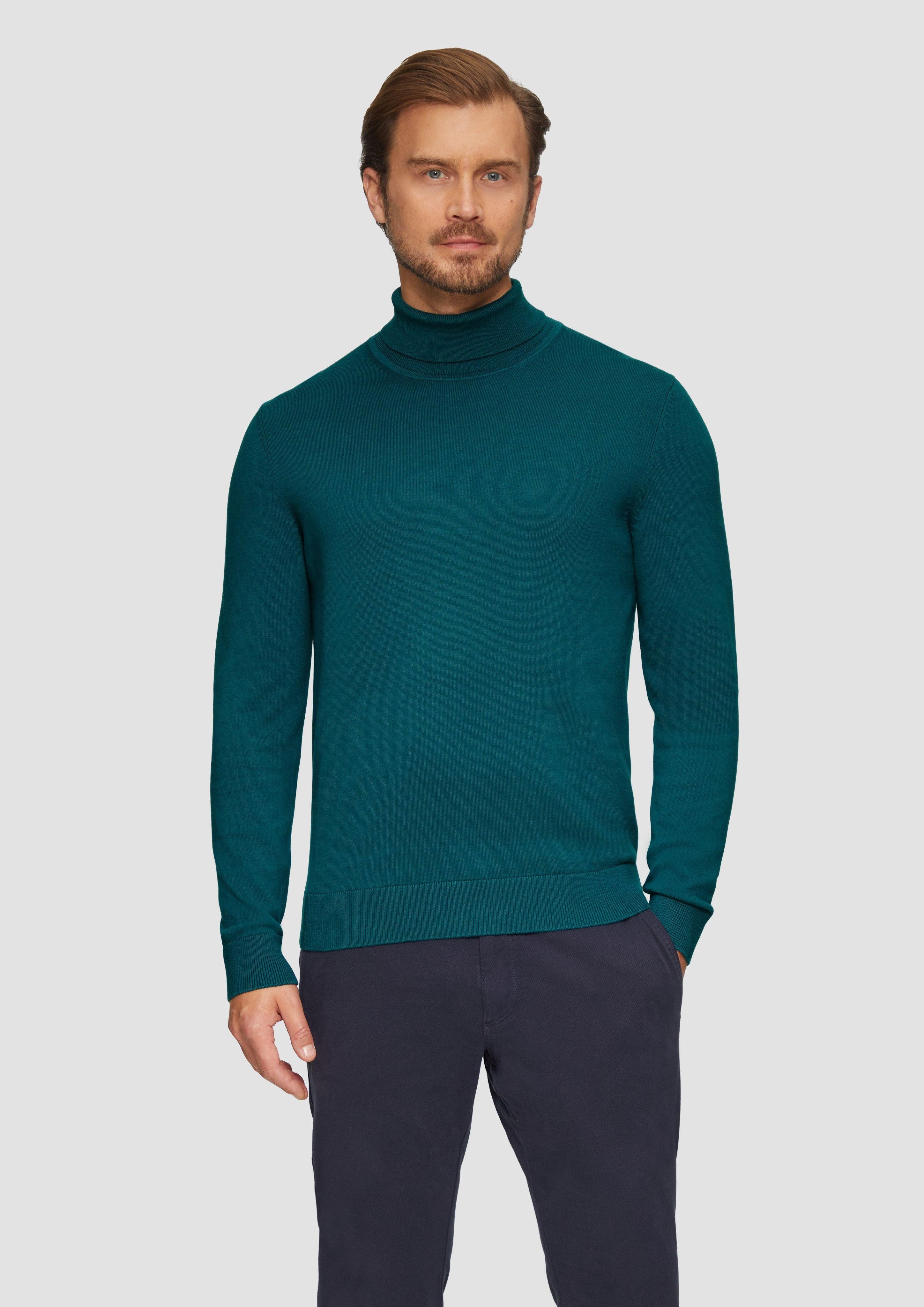 s.Oliver Strickpullover Rollkragenpullover aus Baumwolle Logo günstig online kaufen
