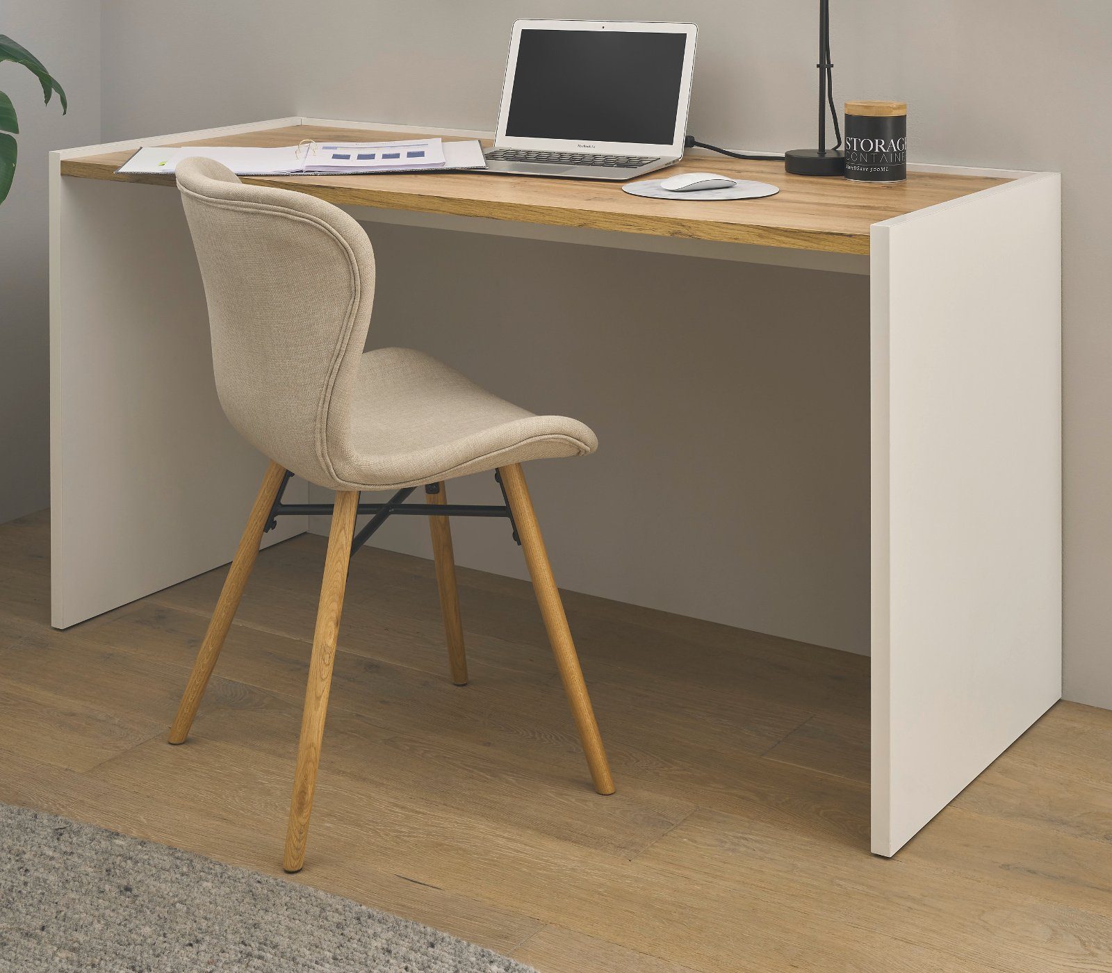 Furn.Design Schreibtisch Center (Laptoptisch in weiß mit Eiche, 143 x 62 cm)