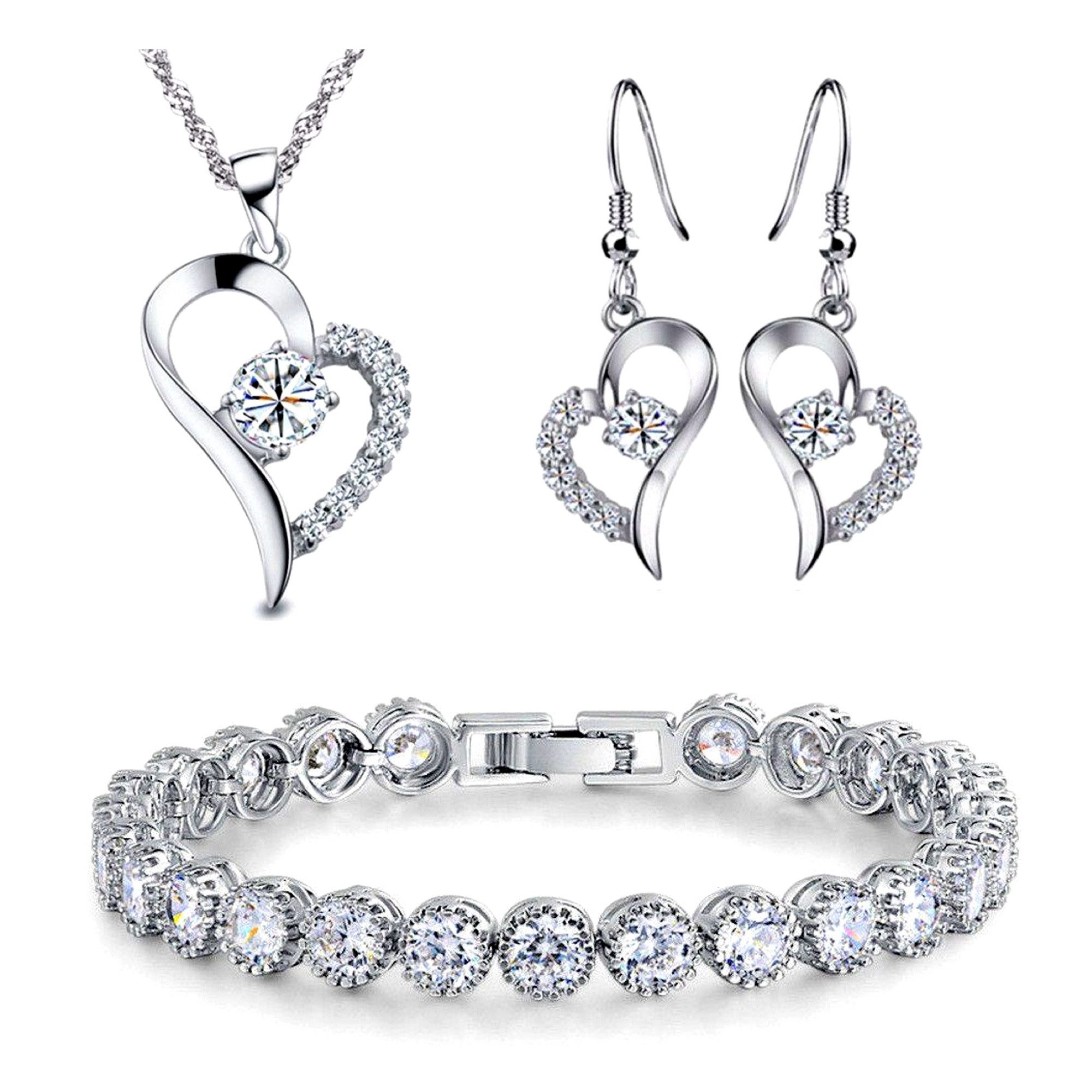 Kim Johanson Schmuckset Herz Silber (Set, 4-tlg), mit Halskette, Ohrringe und Armband