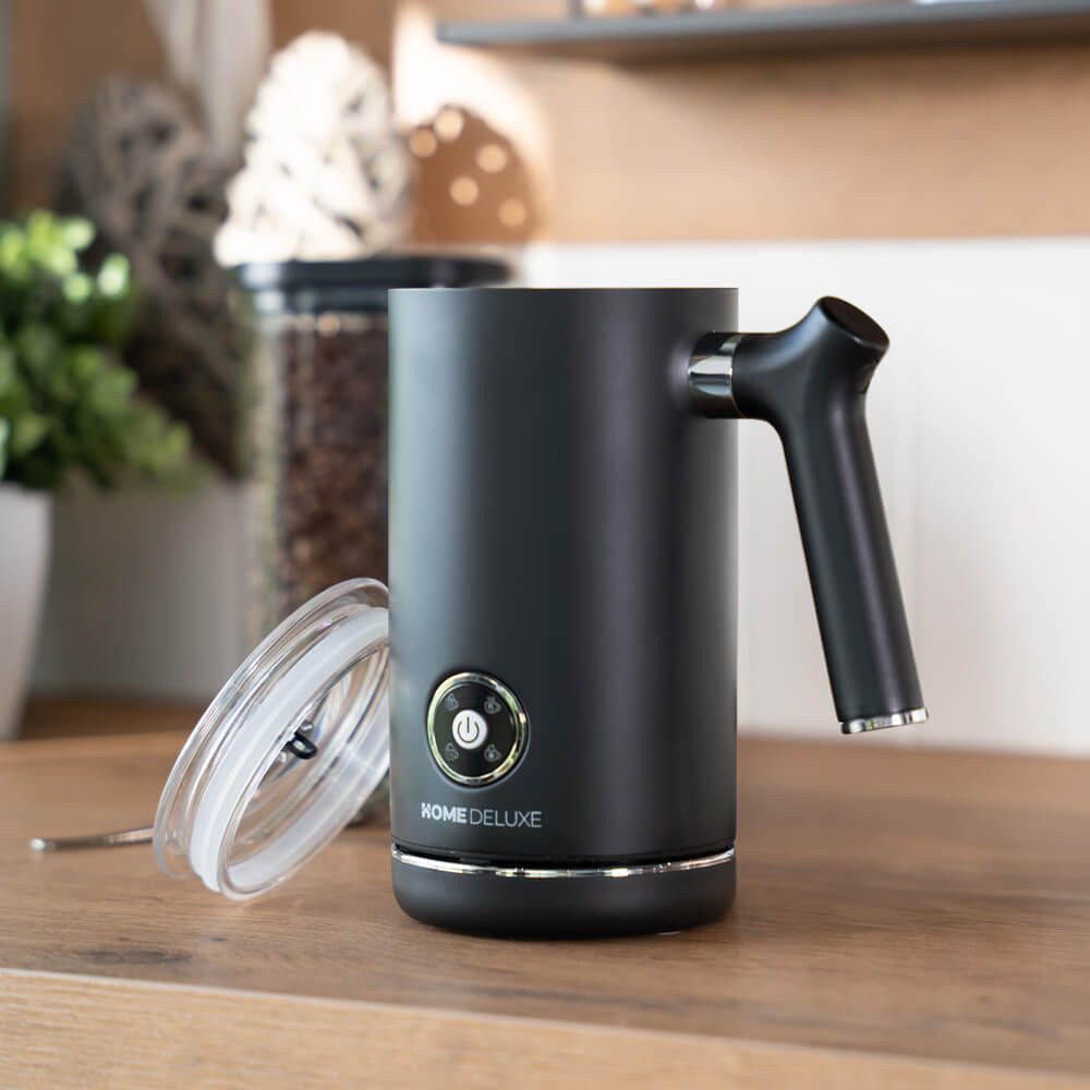 HOME DELUXE Milchaufschäumer ROYAL - Matt Schwarz, 500 W, 4 in 1 Funktion, antihaft-Beschichtung, elektrisch