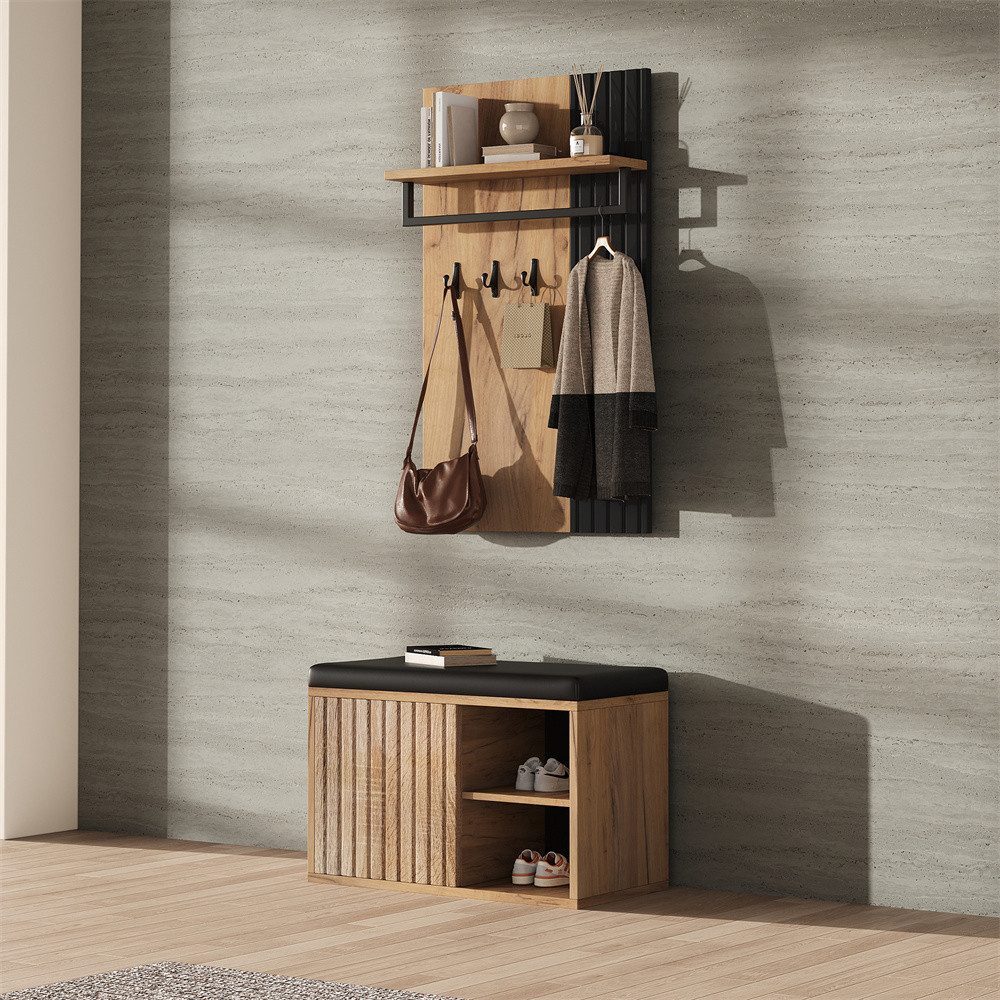 MODFU Garderoben-Set Wandgarderobe Kleiderschrank Schuhschrank, (Schuhbank günstig online kaufen