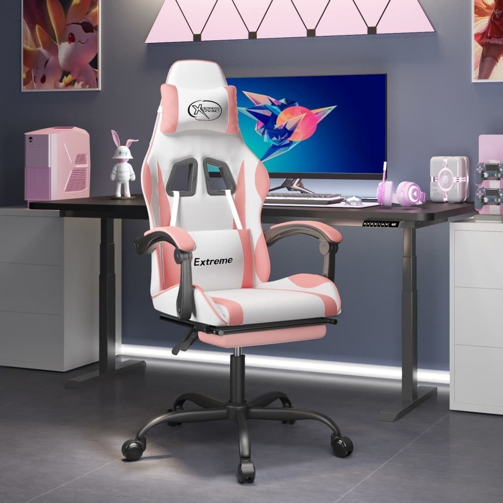 Gaming-Stuhl Weiß Rosa 57,5x59,5x(121-131) cm mit Kunstleder