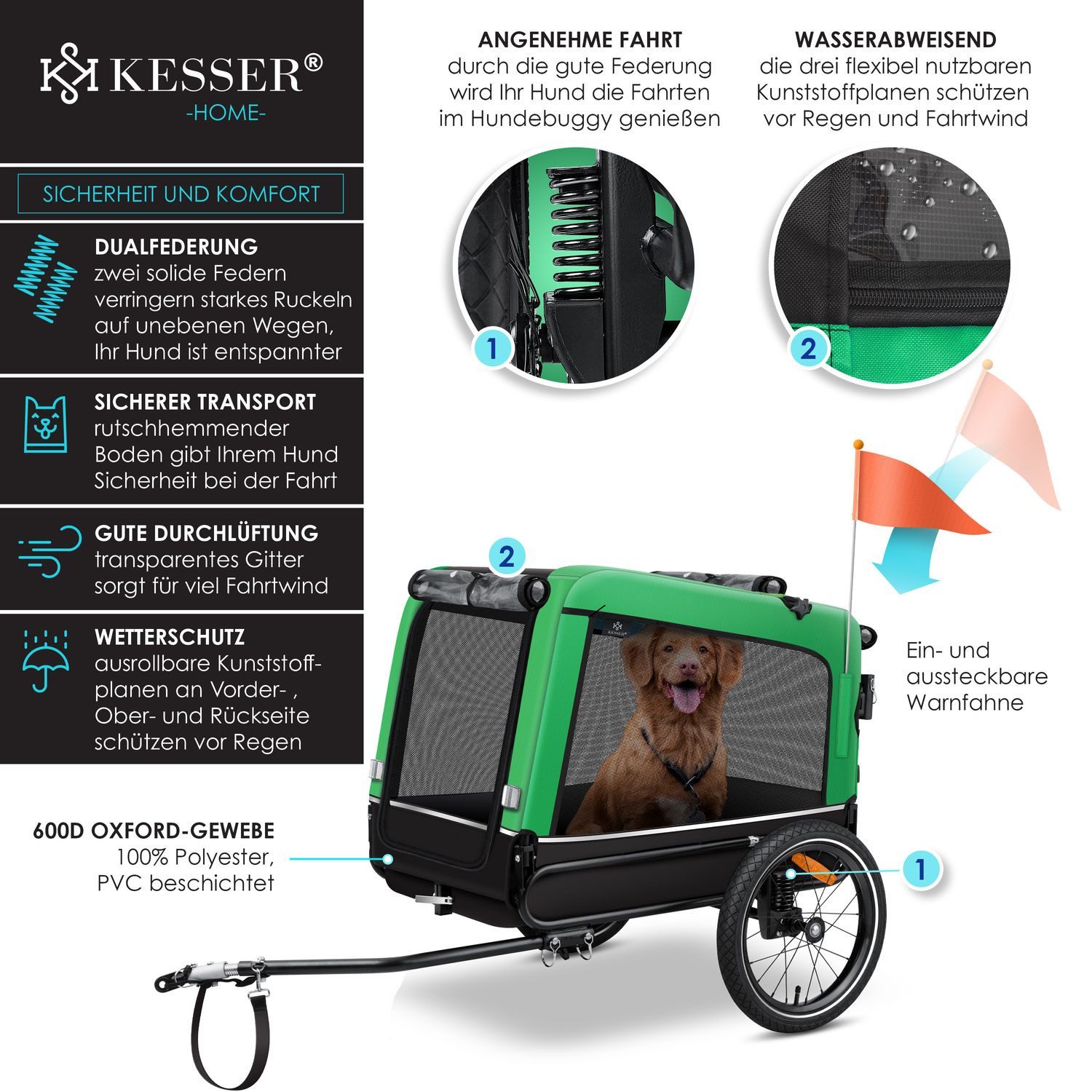 KESSER bicycle dog trailer, dog trailer Boxer 3-in-1 dog buggy jogger bicycle trailer