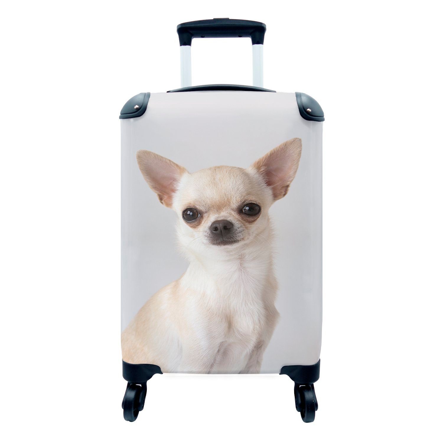 MuchoWow Handgepäckkoffer Porträt eines kleinen weißen Chihuahuas, 4 Rollen, Reisetasche mit rollen, Handgepäck für Ferien, Trolley, Reisekoffer