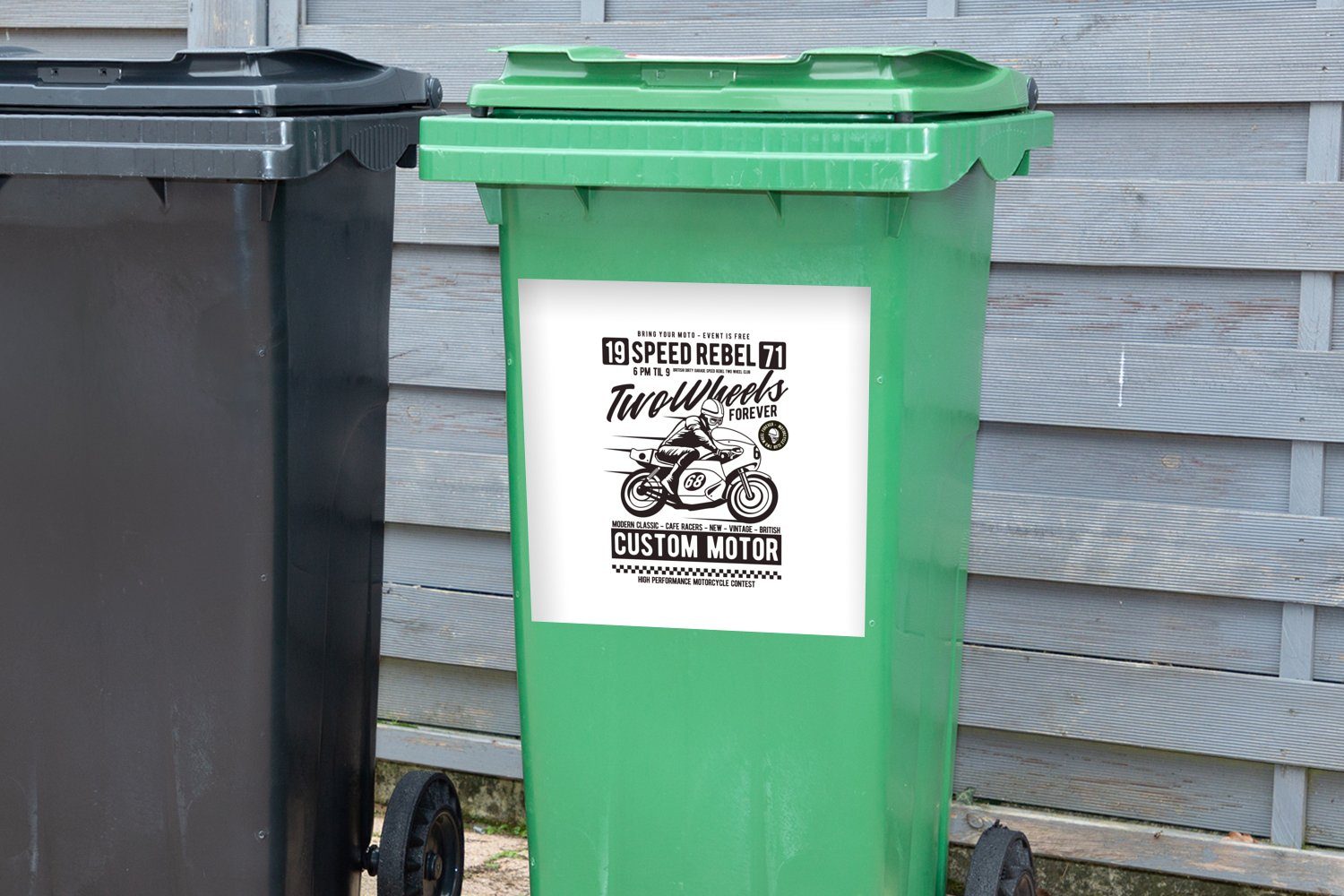 MuchoWow Wandsticker Motorrad - Mülltonne, Sticker, Mülleimer-aufkleber, - Abfalbehälter Helm Container, Retro St), (1