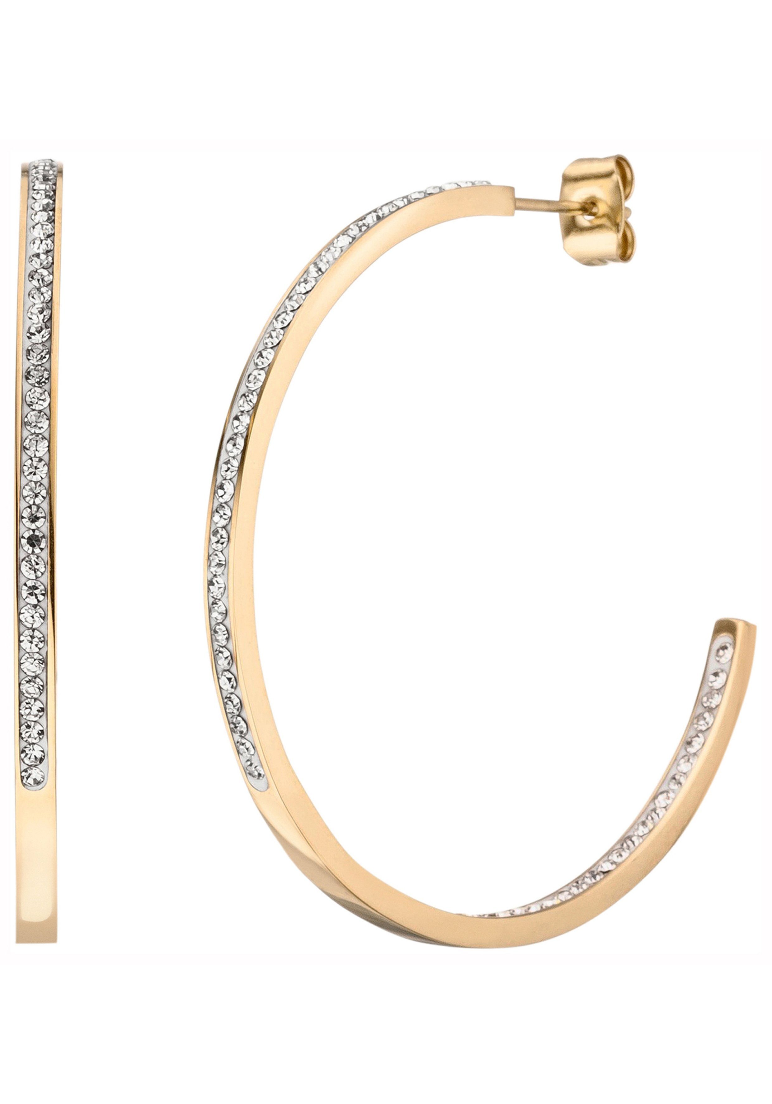 JOBO Paar Creolen, Edelstahl goldfarben beschichtet mit 134 Kristallsteinen günstig online kaufen