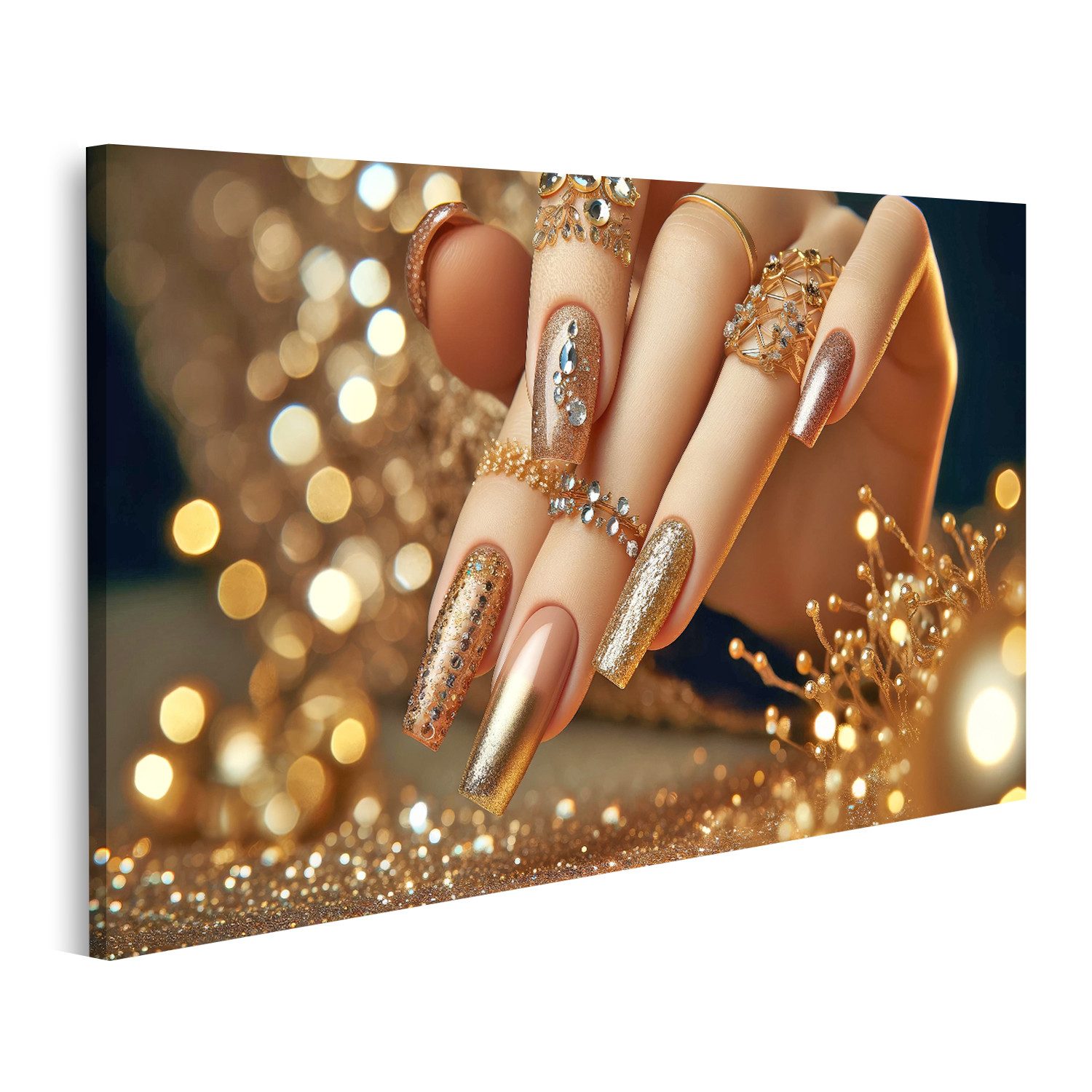islandburner Leinwandbild Glitzernde Goldpracht Maniküre mit günstig online kaufen