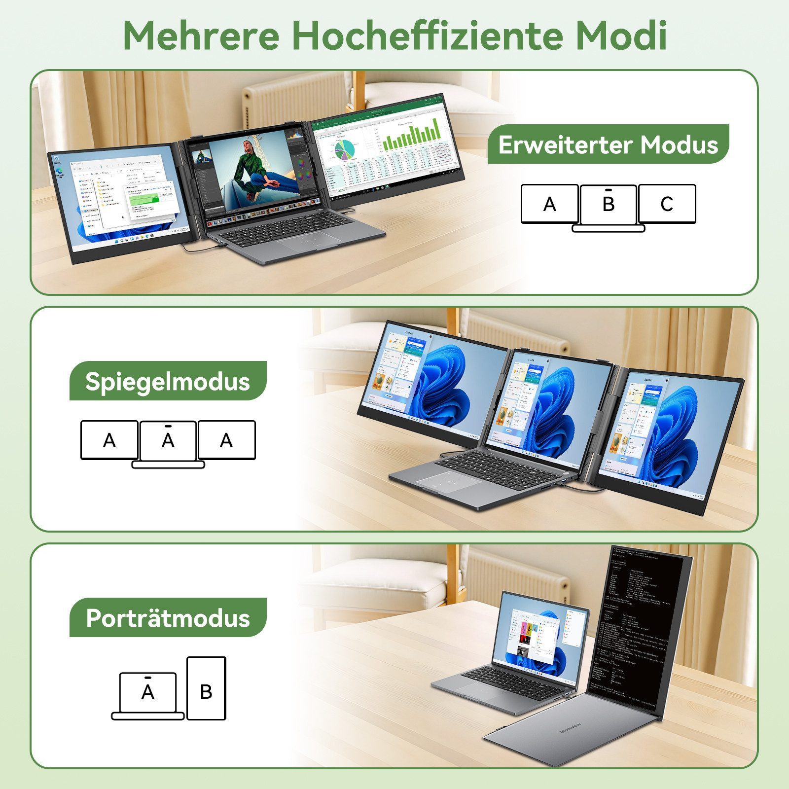 blackview 15.6" FHD Laptop Bildschirm Erweiterung D8, Portabler Monitor for Notebook (keiner, 1 GB, 1 GB SSD, 1kg, 16:10, 14-17,3 Zoll & Windows/Mac/Android/Chr – Bild 5 von 5
