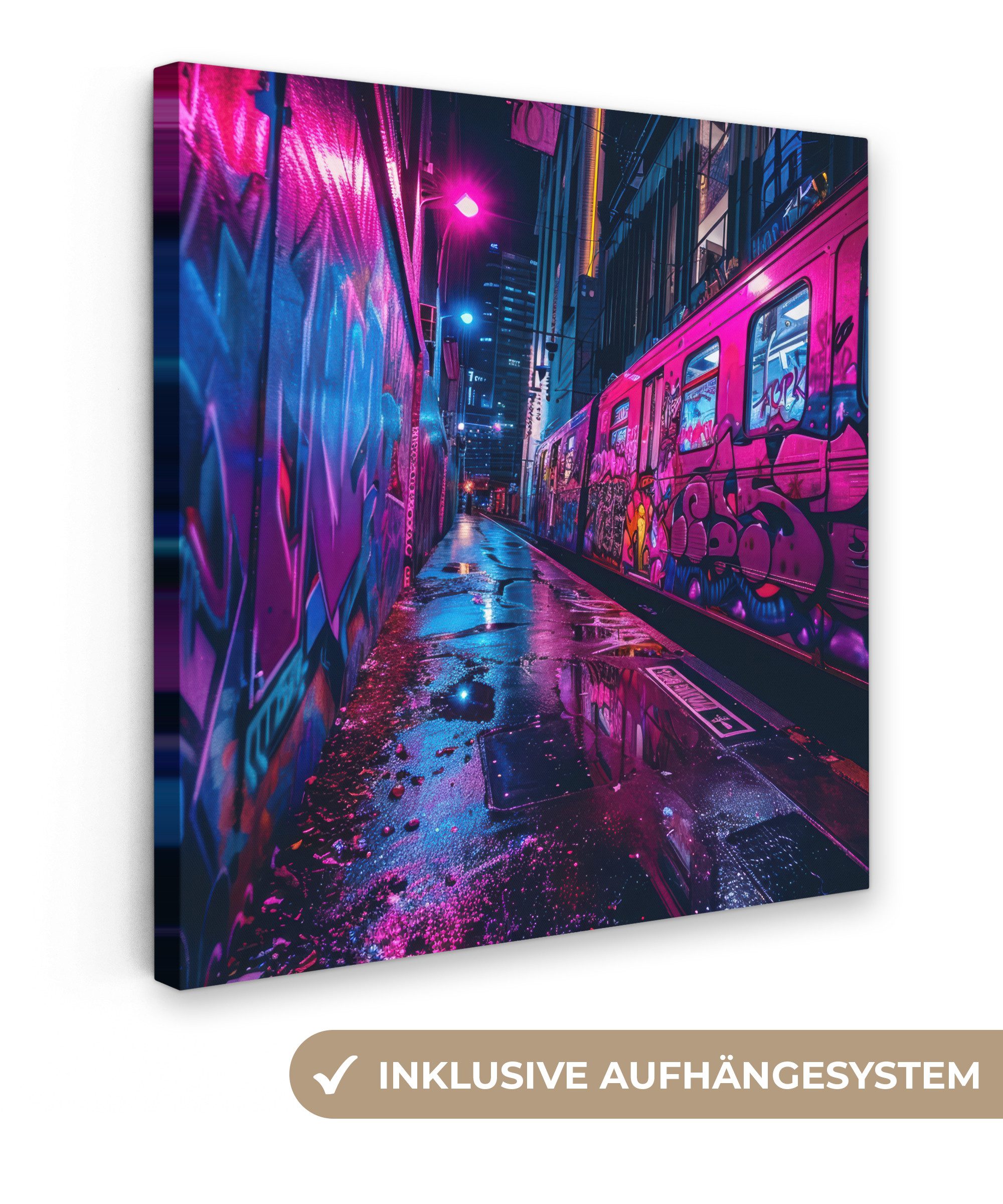 OneMillionCanvasses® Leinwandbild Stadt - Neon - Nacht - Rosa - Graffiti, F günstig online kaufen