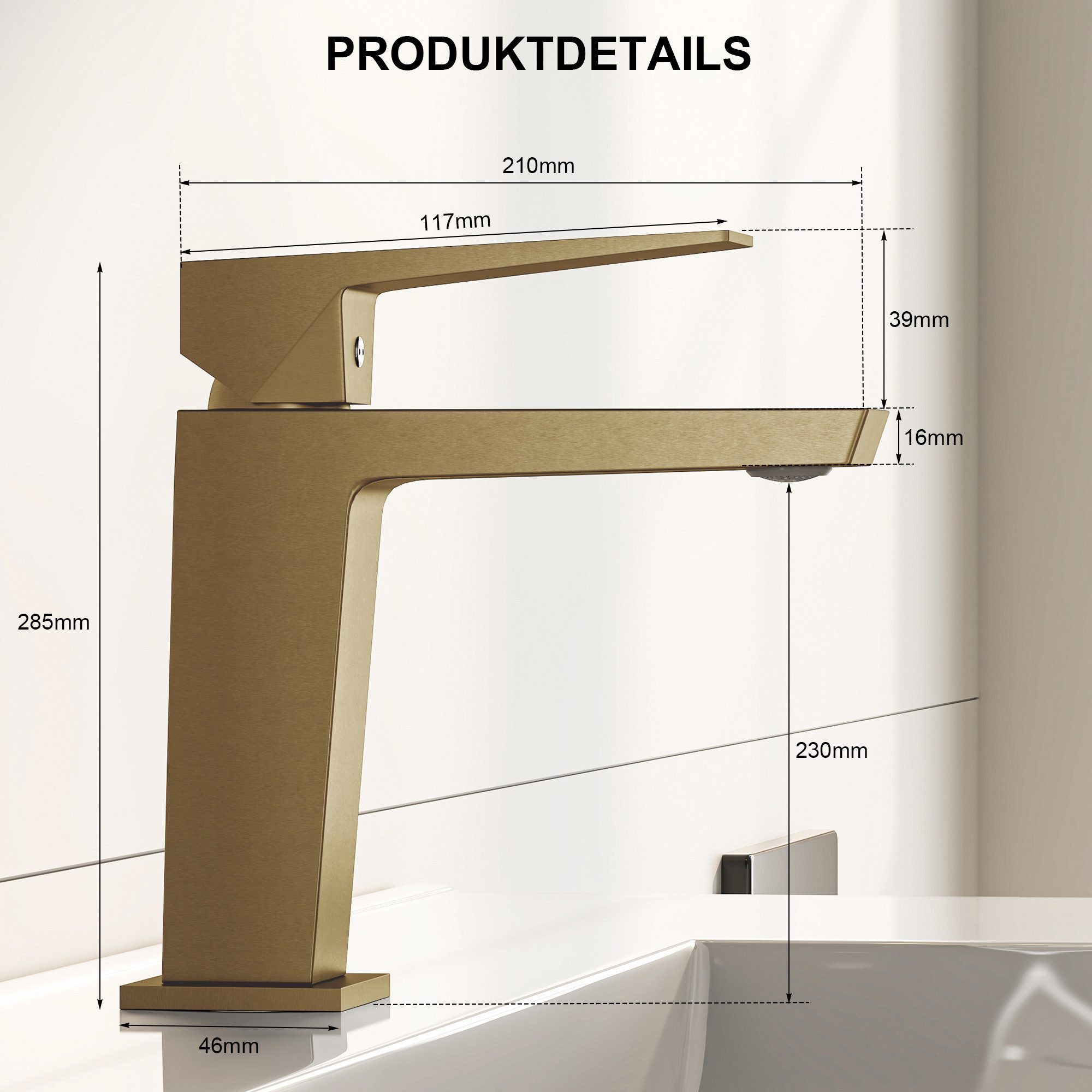 radelldar Waschtischarmatur Wasserhahn Bad & Bleifreie Edelstahl-Armatur – Rostfrei & Anti-Spritz (1-St) Einhebelmischer für Aufsatzwaschbecken, 170mm hoch