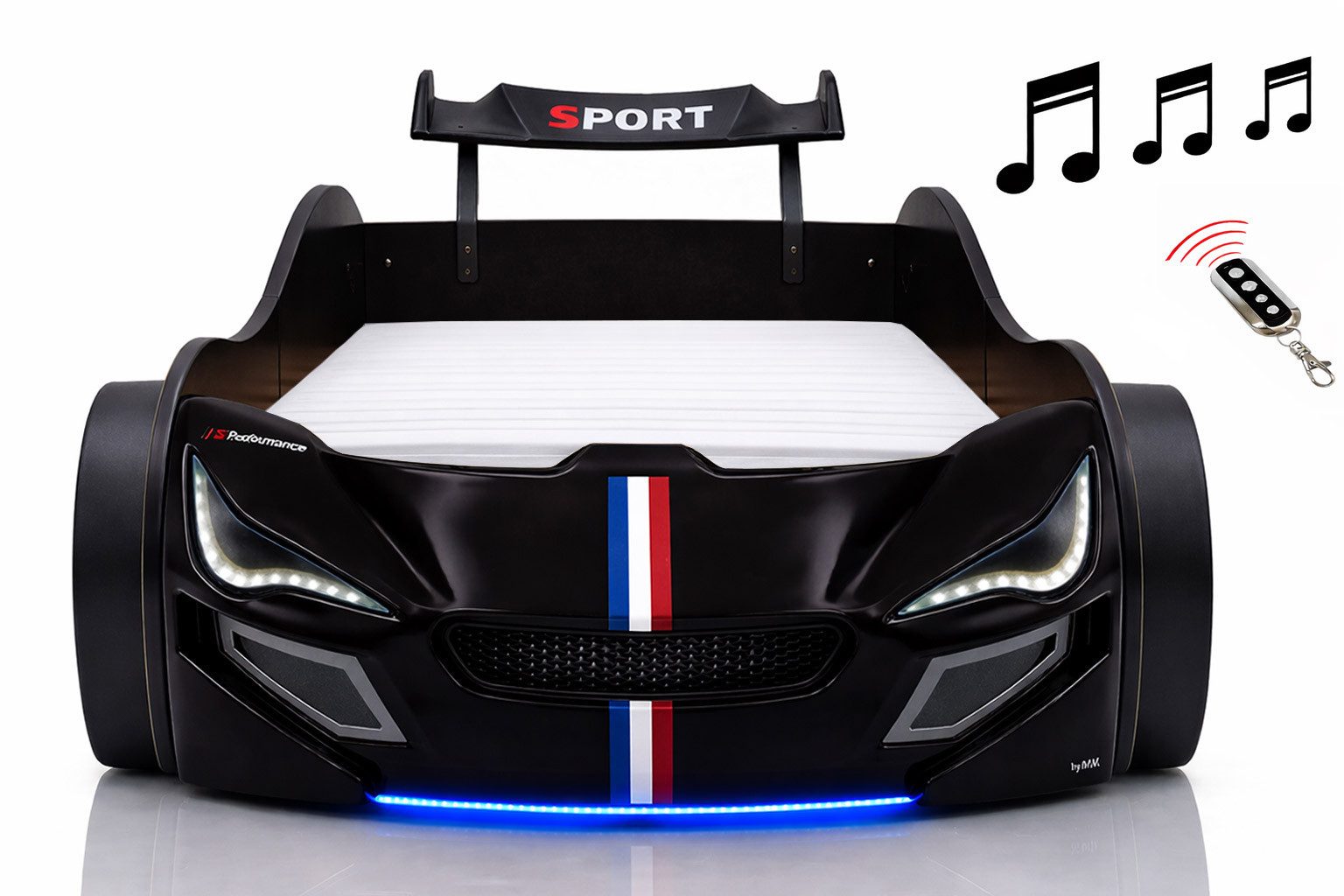 Aileenstore Autobett TURBO GTE (inkl. Zubehör), Kinderbett 90x200, Lattenrost,LED,Unterbodenlicht,Sound,Fernbedienung