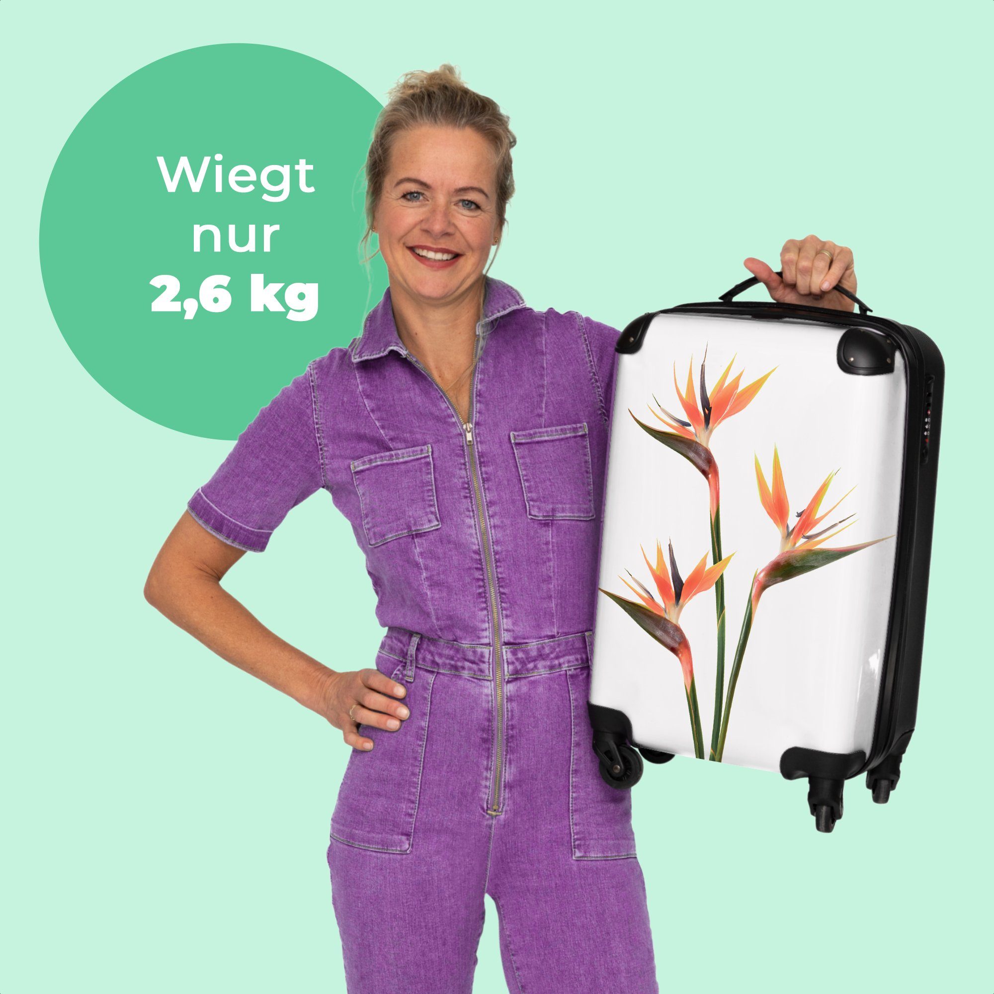 Handgepäckkoffer Trolley Cabin Rollen Rollen, 4 Natur Rollkoffer mit Pflanzen, 55x35x20cm - - 4 - - NoBoringSuitcases.com© Blumen Orange Reisekoffer Handgepäck Kleine