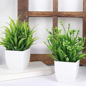 Kunstgras Künstliche Pflanzen mit Topf Gefälschte für Home Badezimmer 5 Stück, HIBNOPN