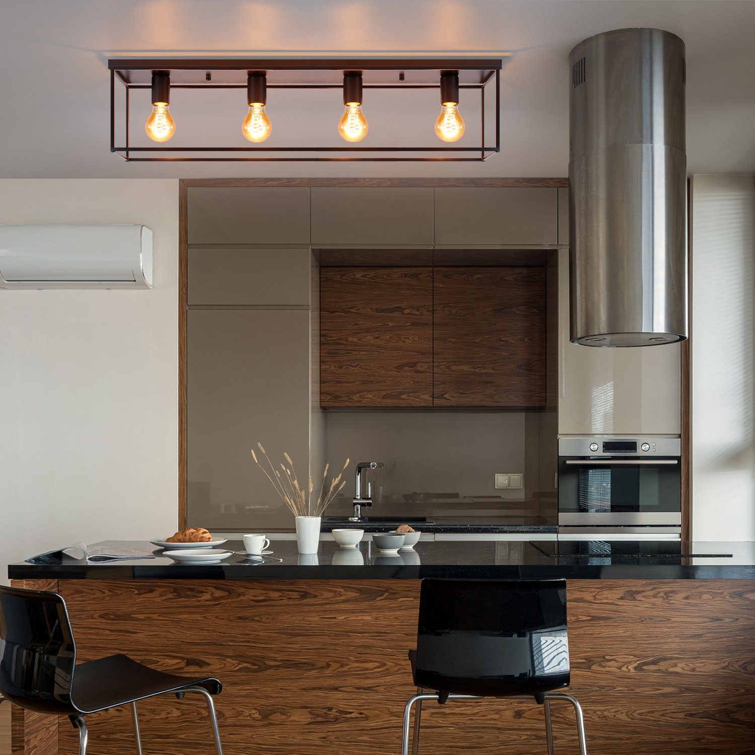 ZMH Deckenleuchte Retro Schwarz industrial 2//3//4 Flammige für Wohnzimmer günstig online kaufen