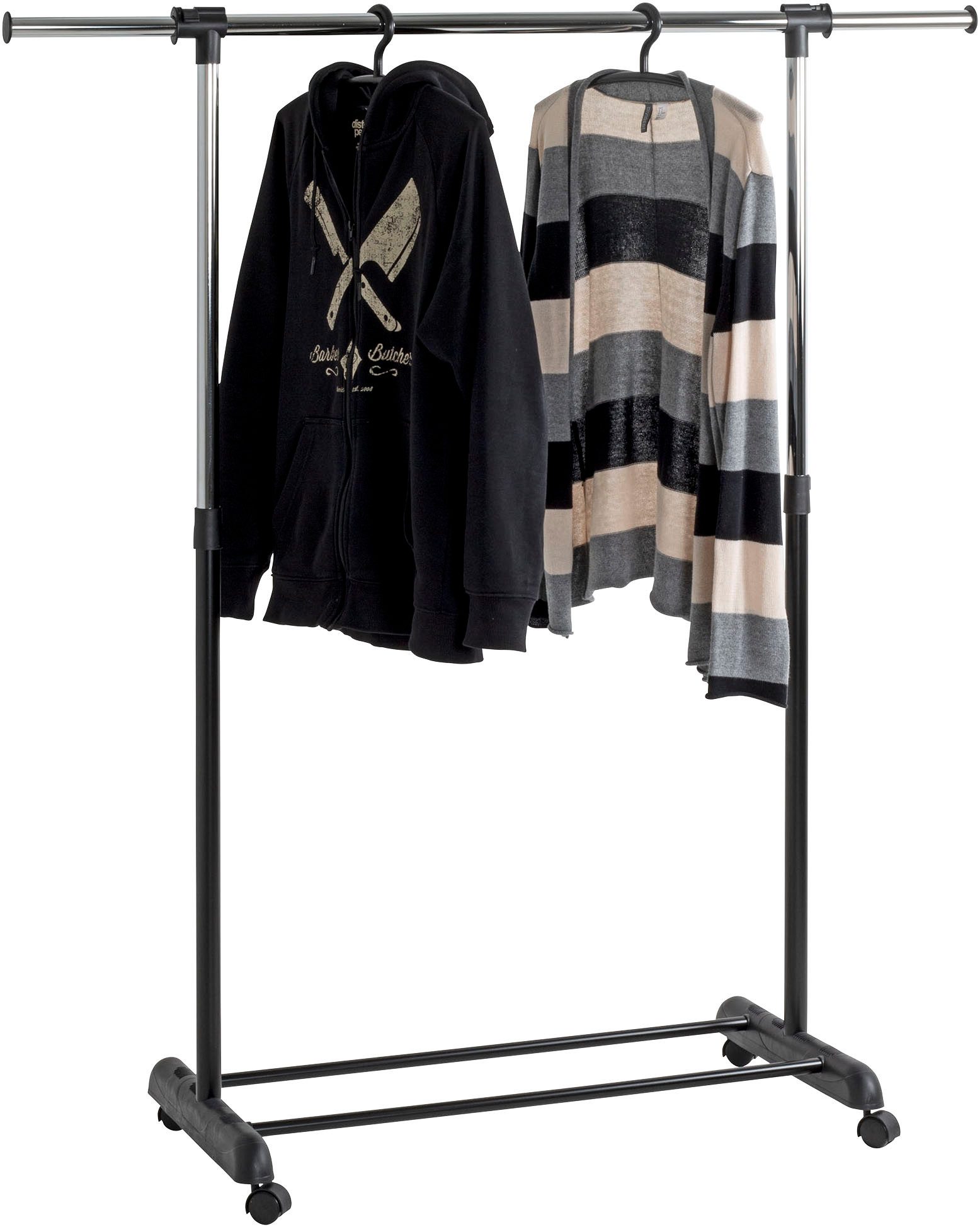 HAKU Garderobenständer Garderobe, Garderobenständer, Kleiderständer auf Rollen, Kleiderwagen, rechteckig - aus Metall Schwarz - B/T/H 95/44/95-170 cm