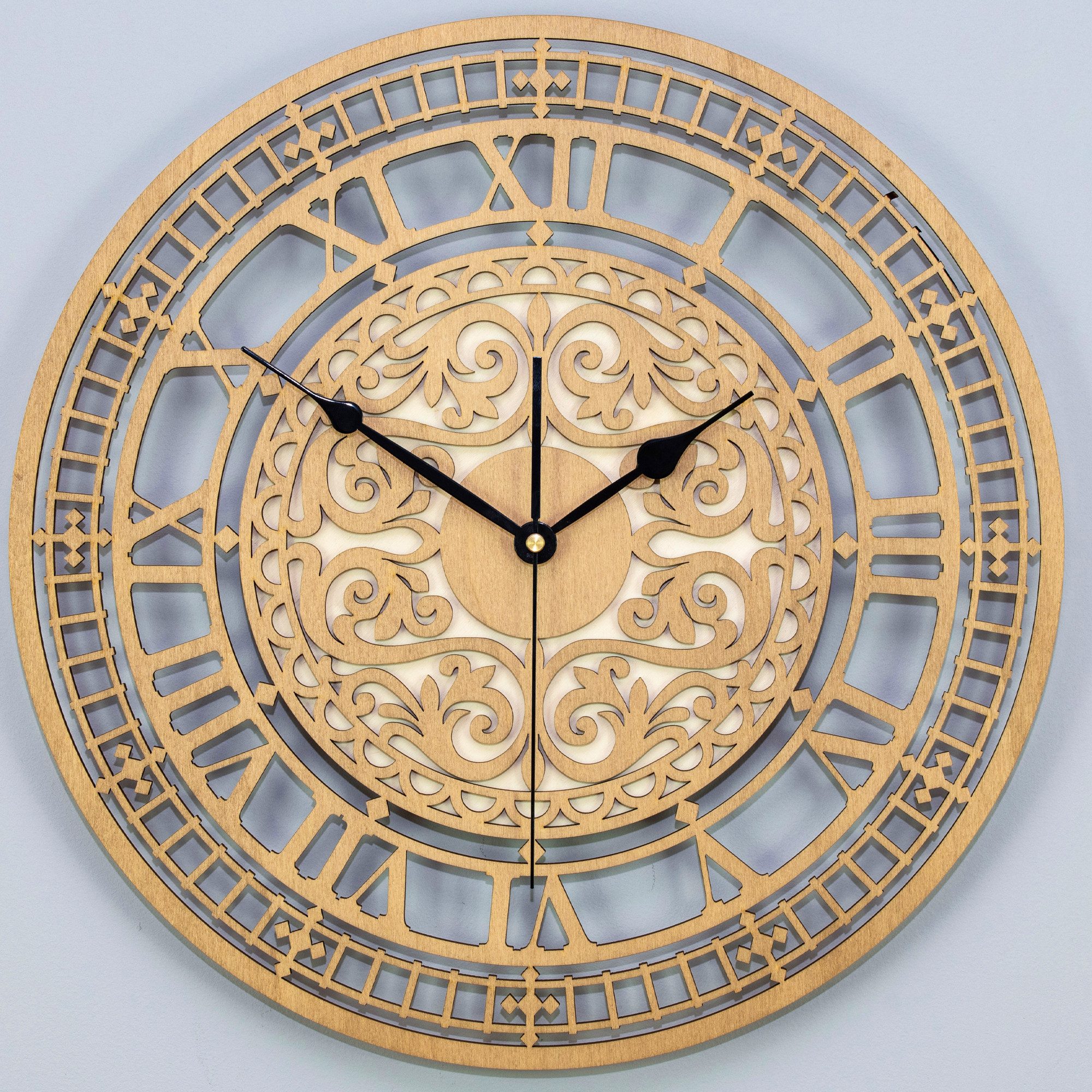 ORNAMENTI Wanduhr Grosse, vintage Wanduhr, Ornament, holz, hingucker Wandhu günstig online kaufen