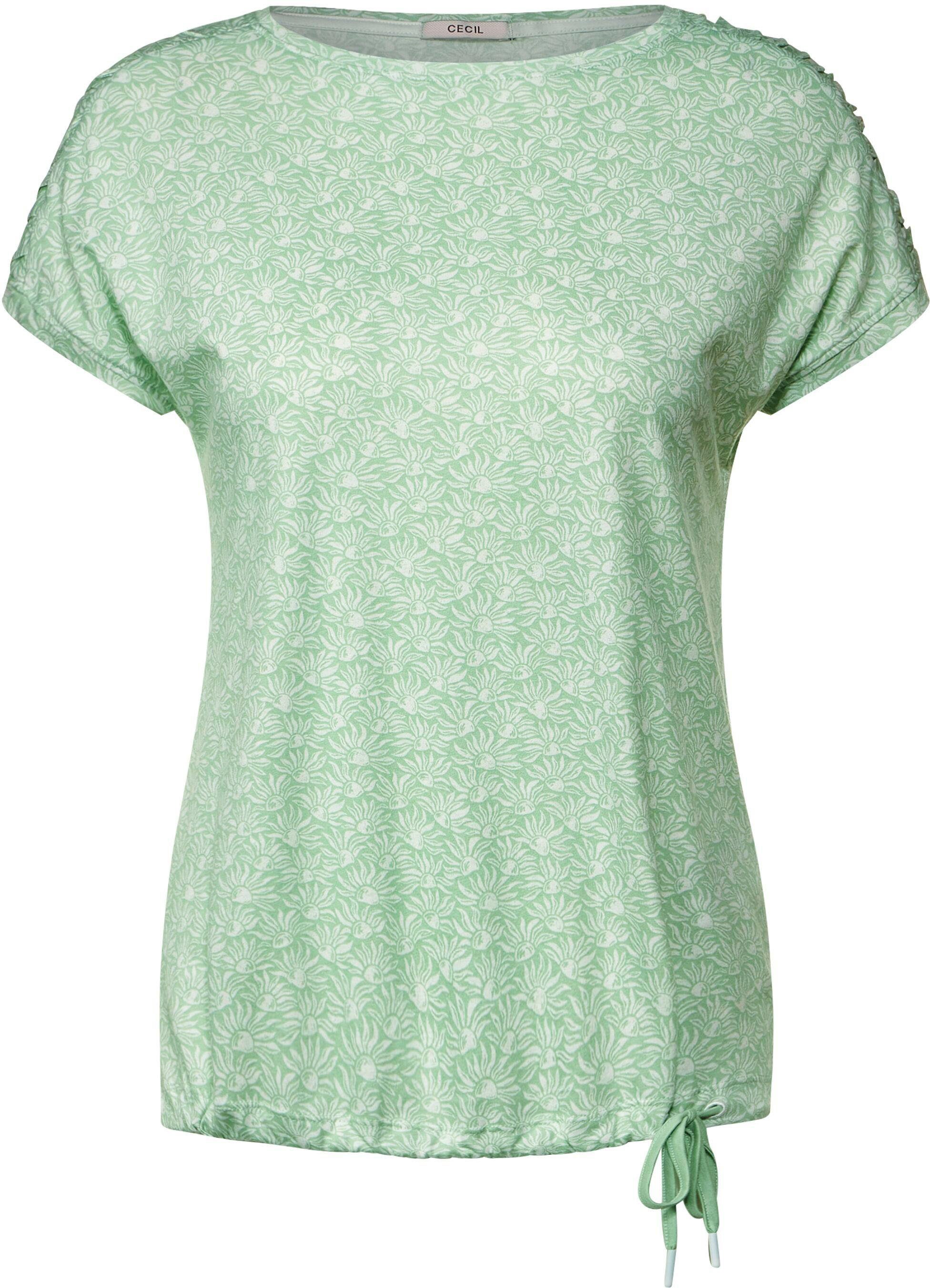 Cecil T-Shirt green Raffungen den an mit Schultern