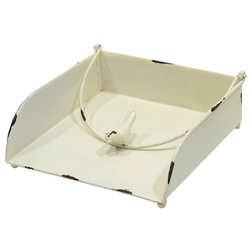 Macosa Home Serviettenhalter Serviettenständer Vogel antikweiß Metall mit Gewichtshebel, Metall, (Landhaus modern, Tischdeko Halter), Serviettenkorb Servietten Aufbewahrung