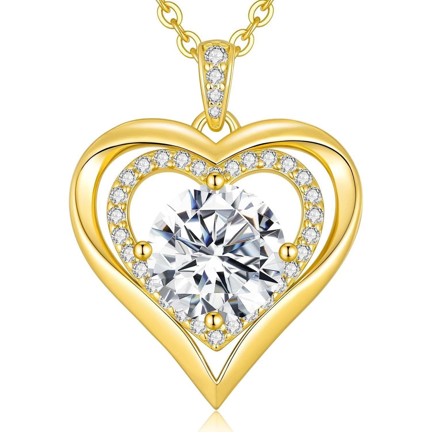 LuxusKollektion Herzkette Halskette Damen Silber 925 Moissanite 3 Karat 18K Vergoldet