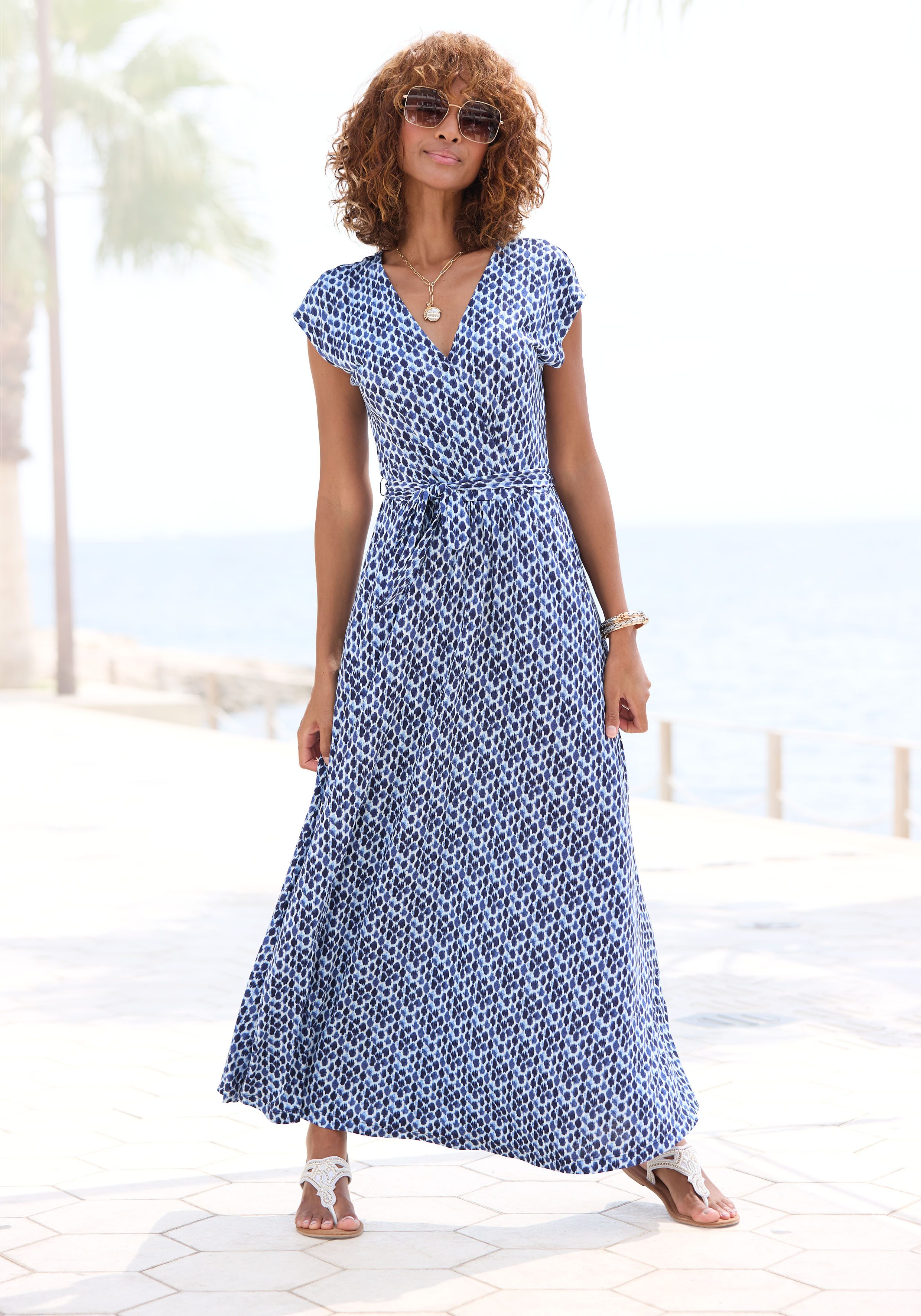 LASCANA Maxikleid mit Bindegürtel, Sommerkleid, Strandkleid günstig online kaufen