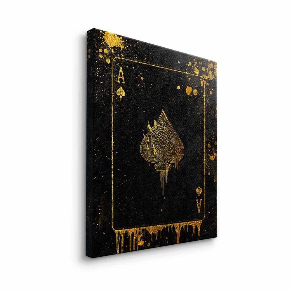 schwarz premium elegant DOTCOMCANVAS® Card, Ace Leinwandbild mit gold Rahmen Ace Leinwandbild edel Ass Card silberner Karte