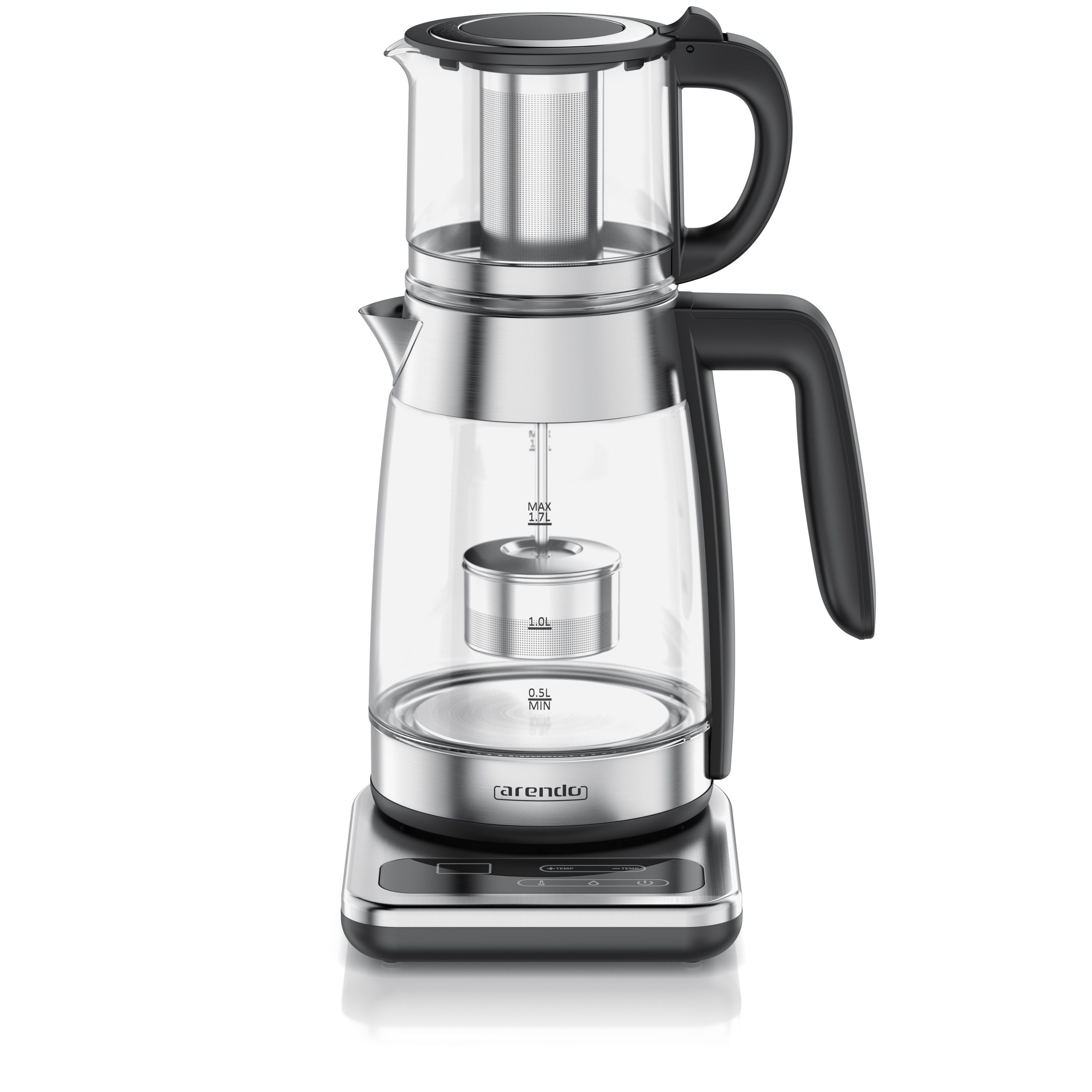 Arendo Wasserkocher 2in1 Glas-Teebereiter & Samowar mit Temperatureinstellung 40°-100°C, 1.8 l, 2200 W, 2in1 Teestation, 1,8L & 0,8L, 40-100°C, 2h Warmhalten, BPA-frei