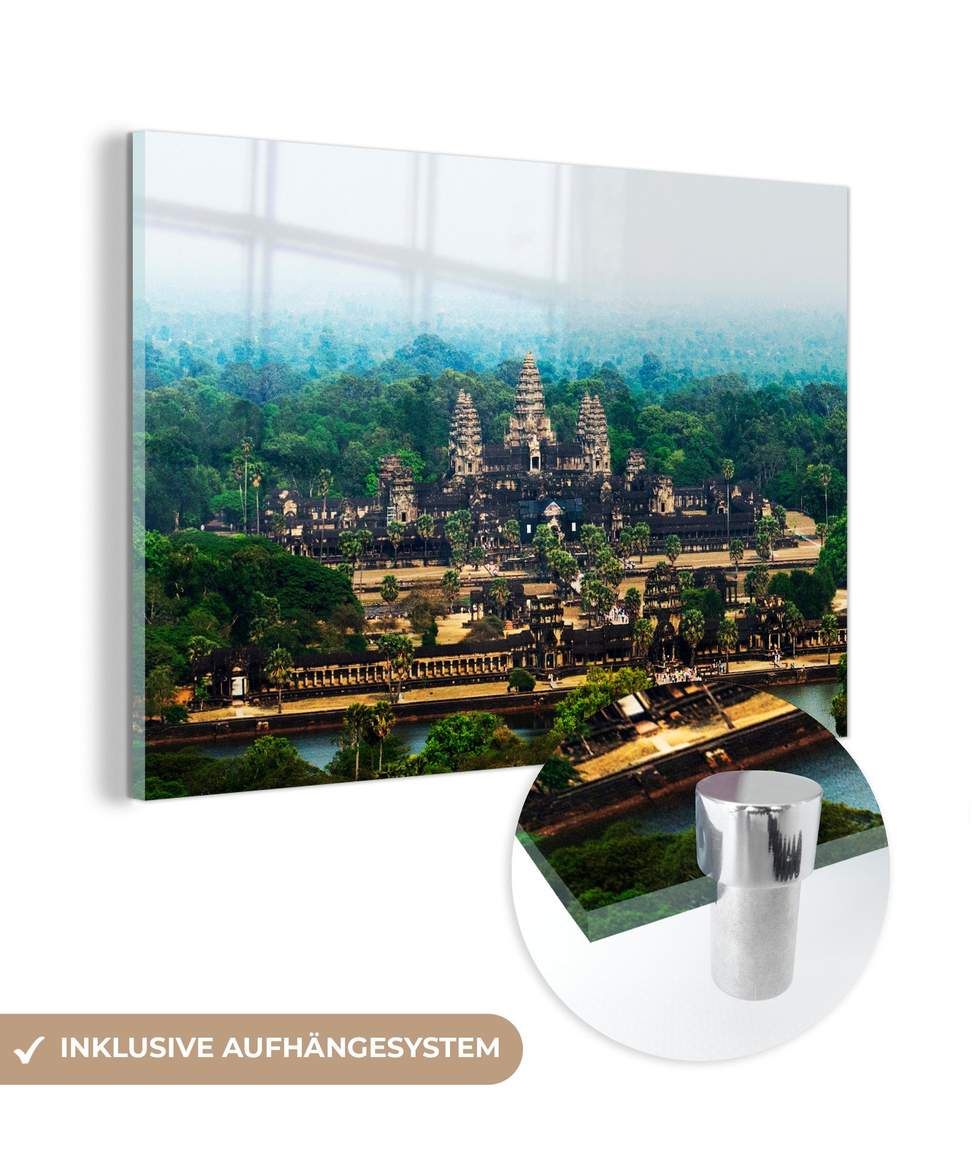 MuchoWow Acrylglasbild Luftaufnahme des Tempels von Angkor Wat in Kambodscha, (1 St), Acrylglasbilder Wohnzimmer & Schlafzimmer