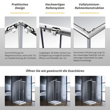 GOEZES Eckdusche Duschkabine 75x90 100x100 90x80 80x80 90x90 75x75 H:185cm, BxT: 75x90 cm, 5mm Sicherheitsglas, Eckeinstieg Dusche mit schiebetüren, Variabel Aluprofil, Schnellfreigabefunktion, Links und Recht montierbar