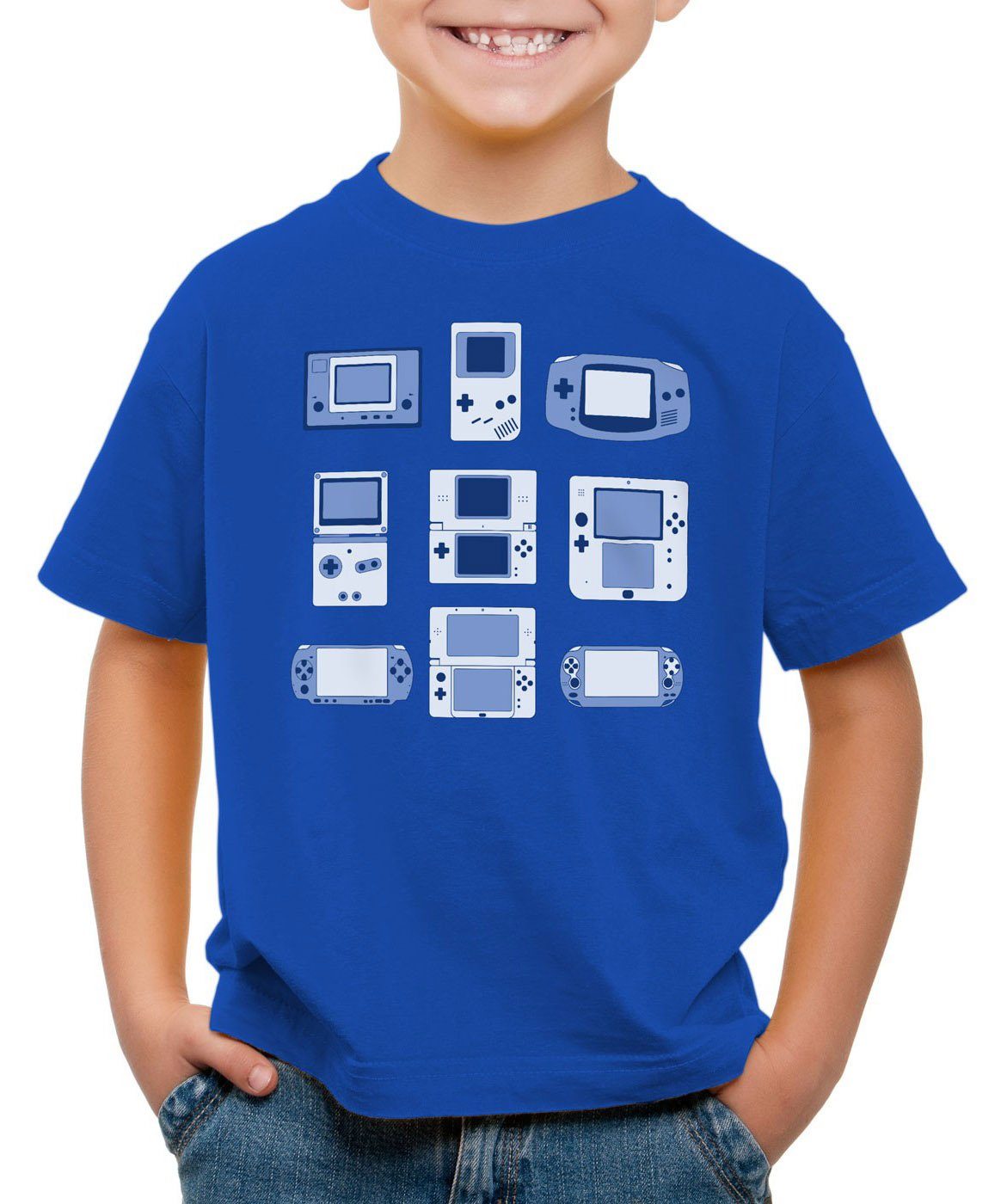 Kinder blau controller videospiel style3 Print-Shirt Konsole T-Shirt Handheld spielekonsole