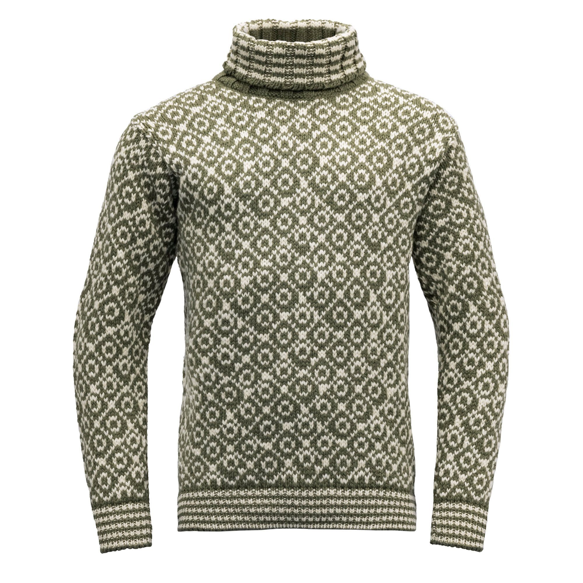 Devold Fleecepullover Devold Svalbard Wool High Neck Sweater Green - Offwhite