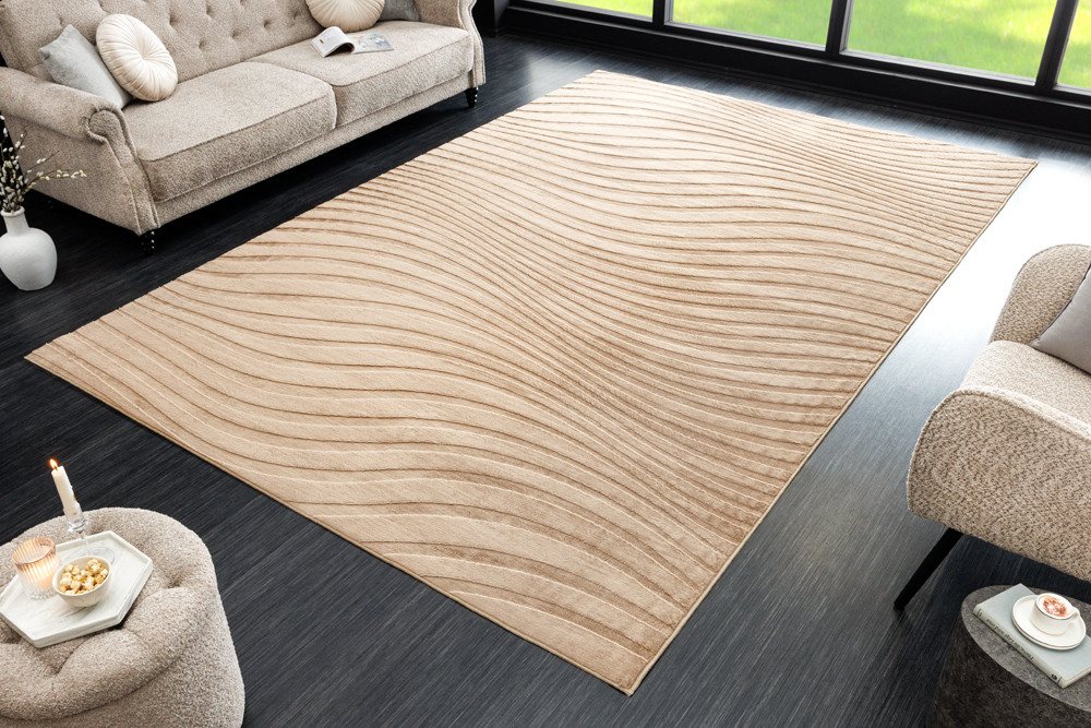 riess-ambiente Designteppich WAVE 230x160cm beige - 3D-Strukturiert, Hoch-Tief-Effekt, modern, rechteckig, Höhe: 10 mm, Kurzflor-Teppich für Indoor - ideal für Wohn- und Schlafzimmer