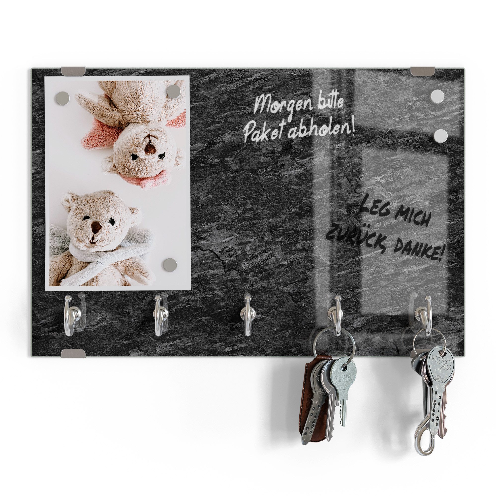 DEQORI Schlüsselbrett 'Dunkle Steinstruktur', (1 St), Schlüsselhalter Schlüssel Haken Schlüsselboard modern Schlüsselleiste